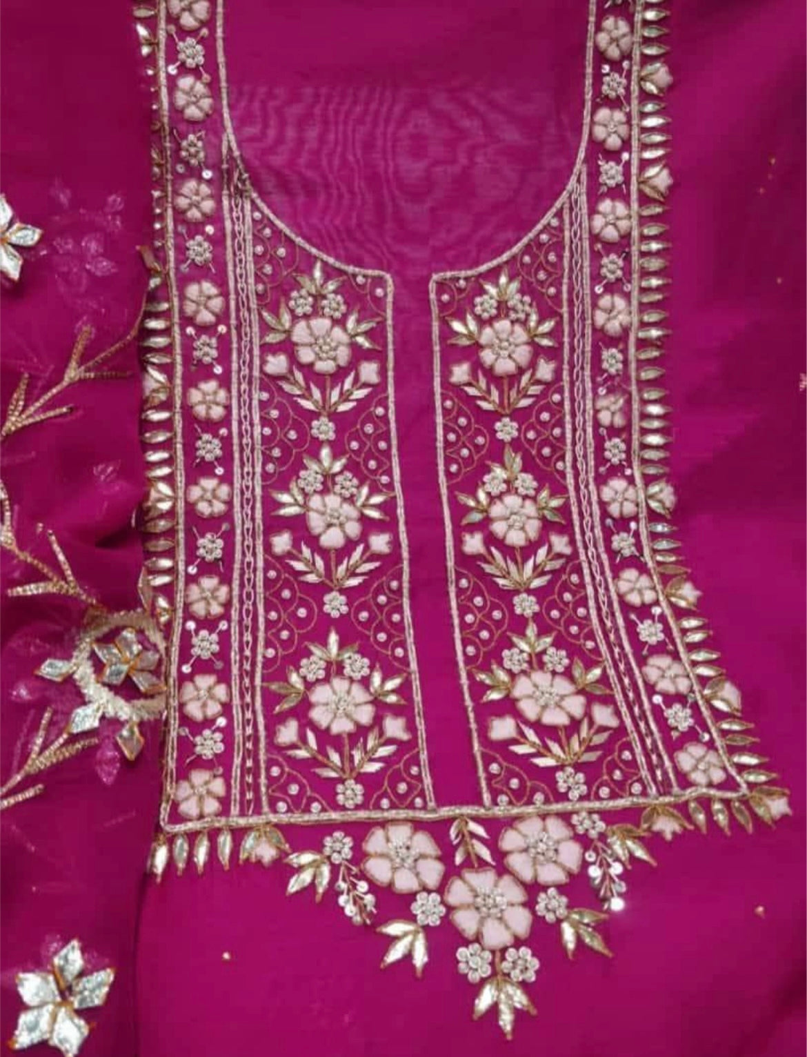 ATHARVA Hand Embroidered Salwar Kameez w/Magenta Pink Chanderi Shirt/Gota Pati Chiffon Dupatta/Custom Stitch Unstitch/Custom Anarkali/CH1800