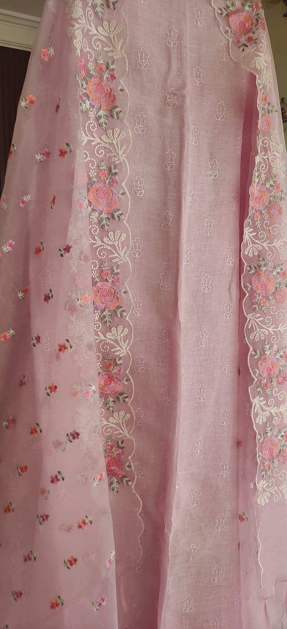 PURE CHANDERI SILK kurta AND ORGANZA Dupatta EDITS LC1701 Pink