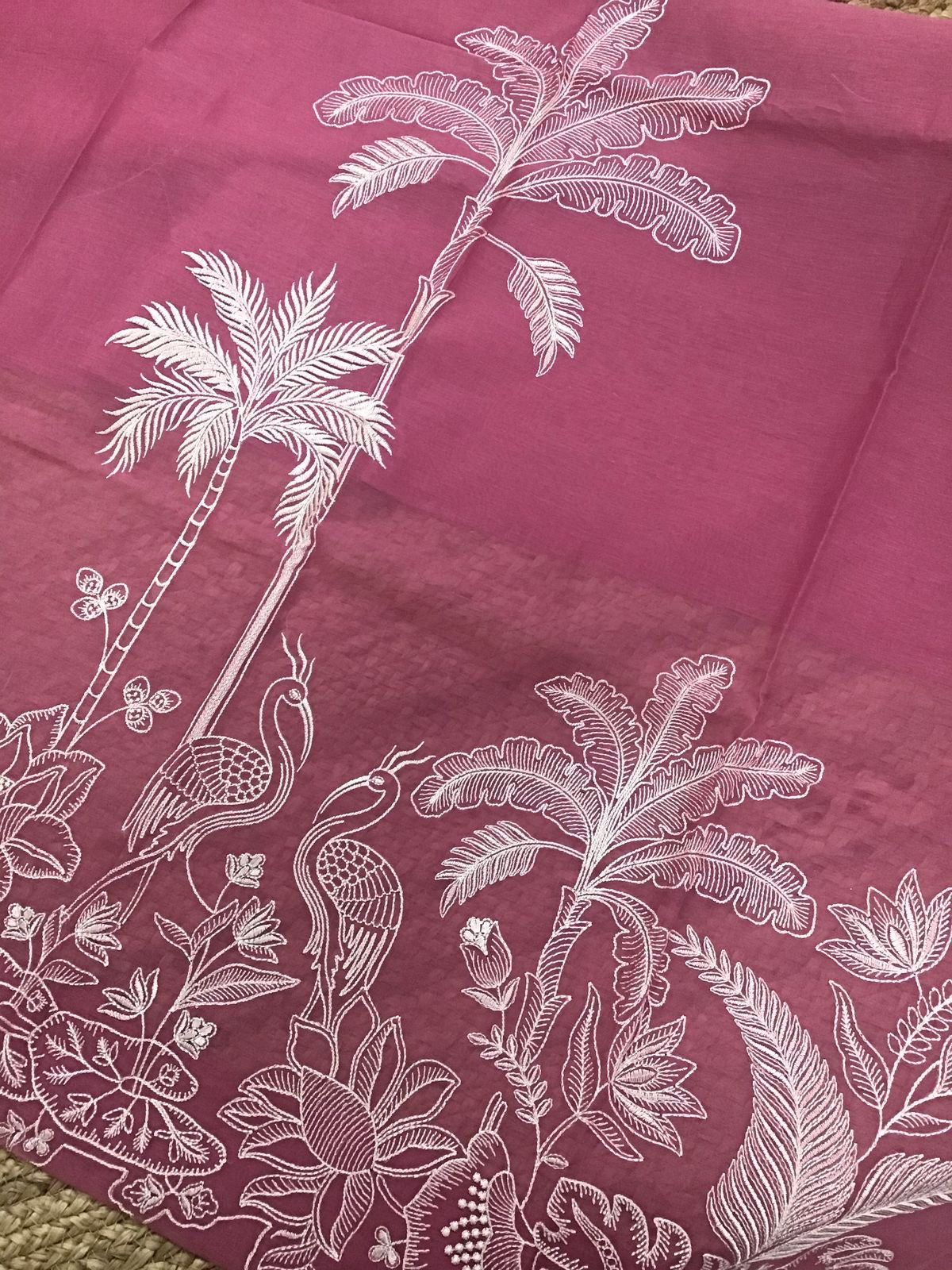 PURE MUL CHANDERI kurta AND Dupatta PARSI GARA UNSTITCHED SUIT CH54237 Pink