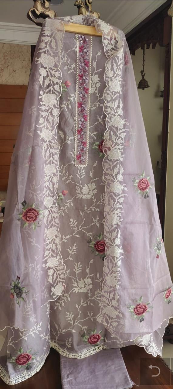 Atharva Embroidered Cotton Kota Salwar Kameez/Embroidery organza Dupatta/Cotton kota Embroidery Shirt Pink/Cotton Chikankari Bottom- KK00213