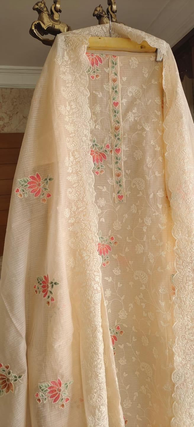 Atharva Embroidered Cotton Kota Salwar Kameez/Embroidery Kota Dupatta /Kota Embroidery Shirt /Cotton Bottom- KK0085 Peach