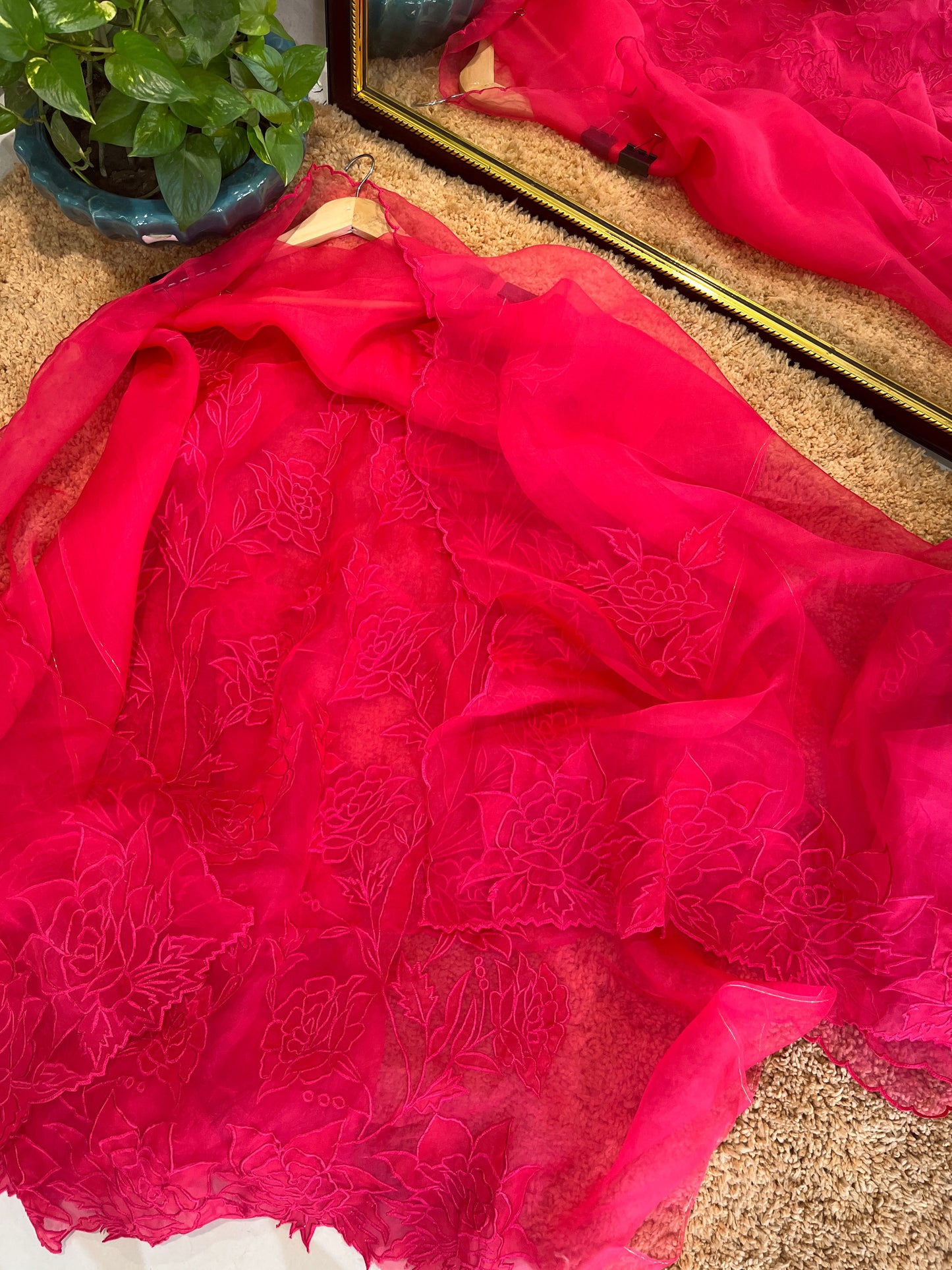 SHEER LUXURY PURE SILK ORGANZA APPLIQUE SUIT unstitched SHEER001(H)