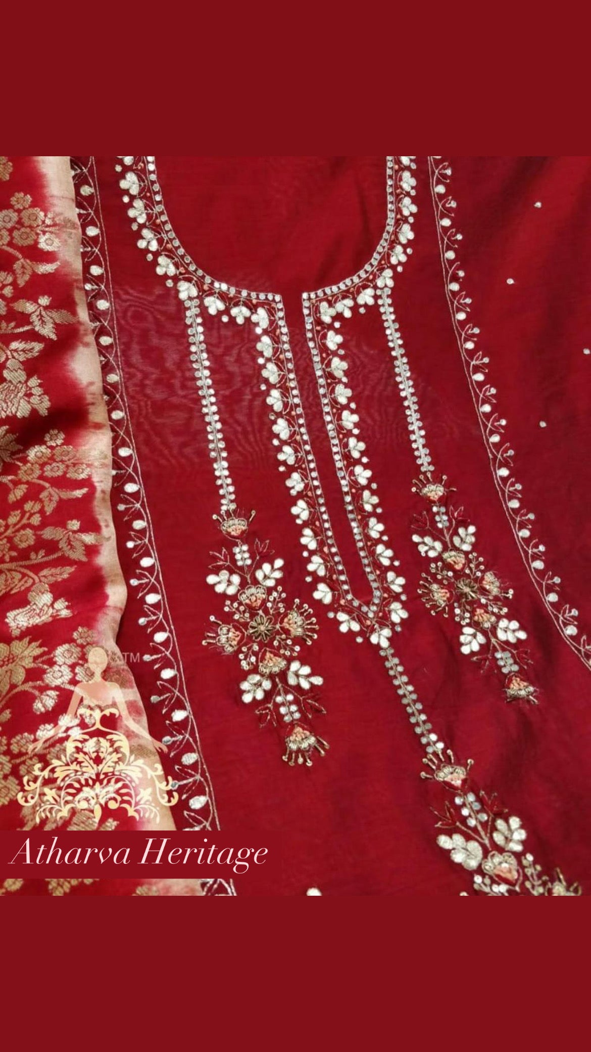 ATHARVA Hand Embroidery Salwar Kameez/Chanderi Ladies Suit/Banarsi Silk Dupatta/Stones/Custom Stitch Unstitch/Embroidery Potli/Gift/CH16769