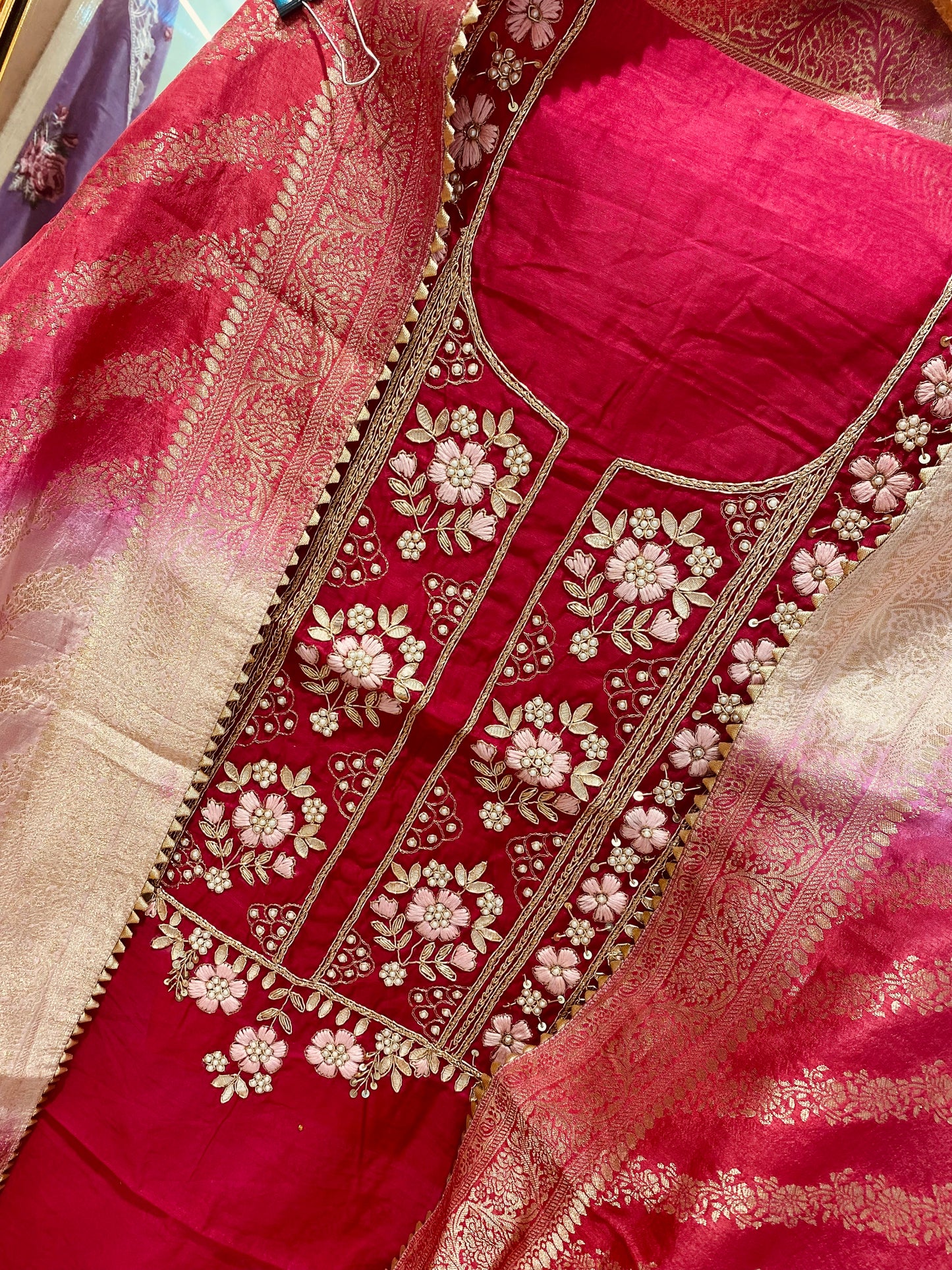 ATHARVA Hand Embroidery Salwar Kameez/Chanderi Ladies Suit/Banarsi Silk Dupatta/Stones/Custom Stitch Unstitch/Embroidery Potli/Gift/CH16766