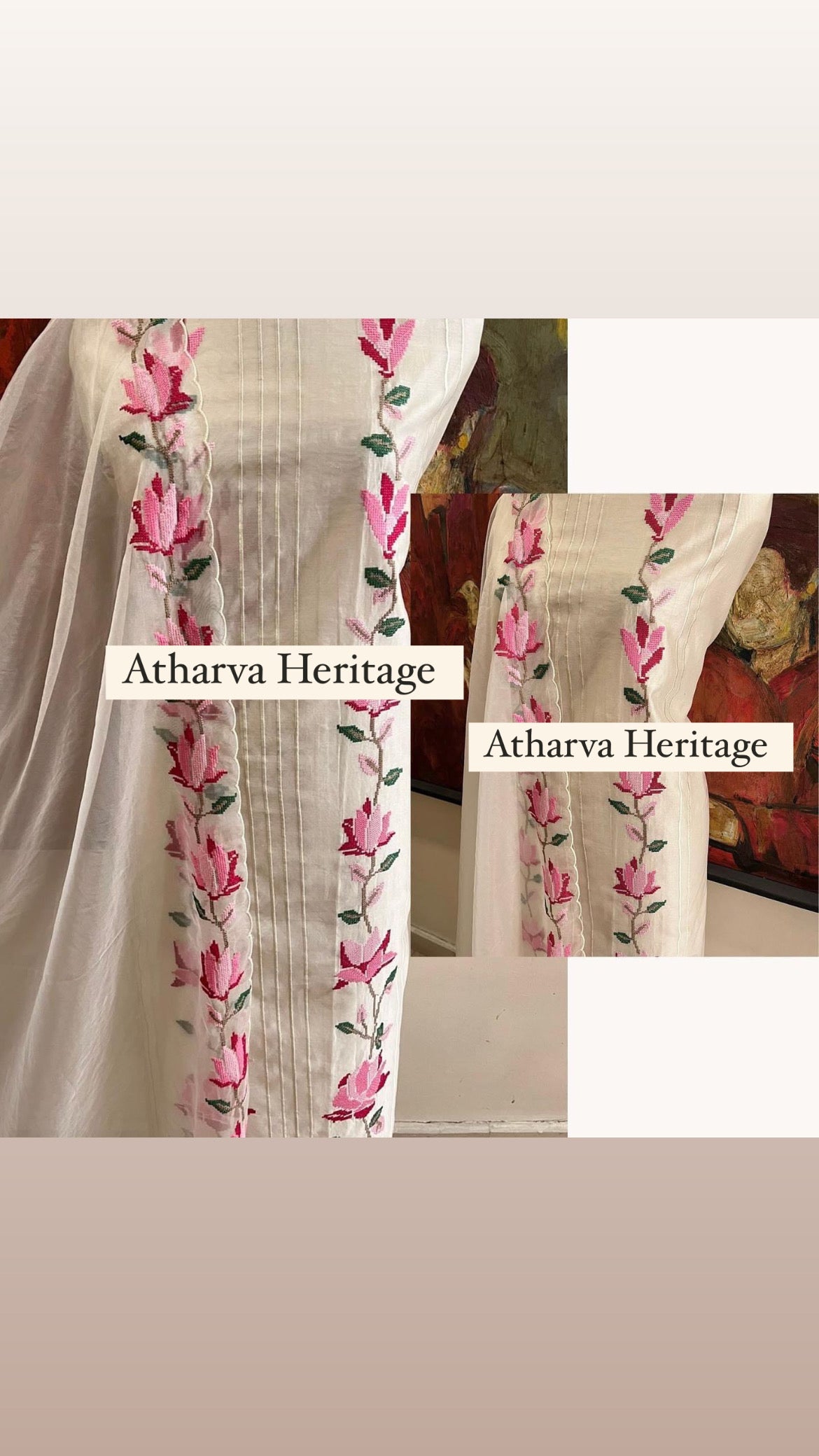 PURE CHANDERI SILK CROSS STITCHED SUIT MCH00810 Cream