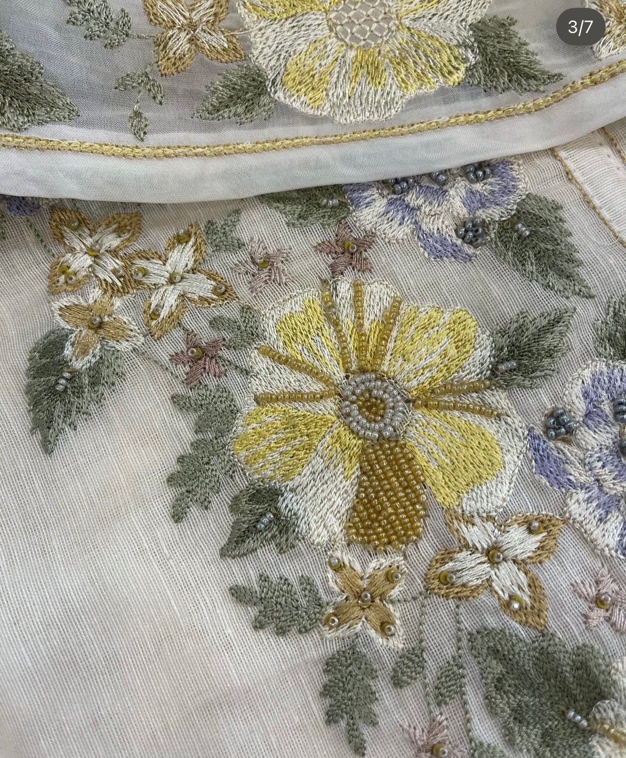 ATHARVA HERITAGE PURE MUL CHANDERI SILK PARSI GARA SUIT MCH0012 Ivory