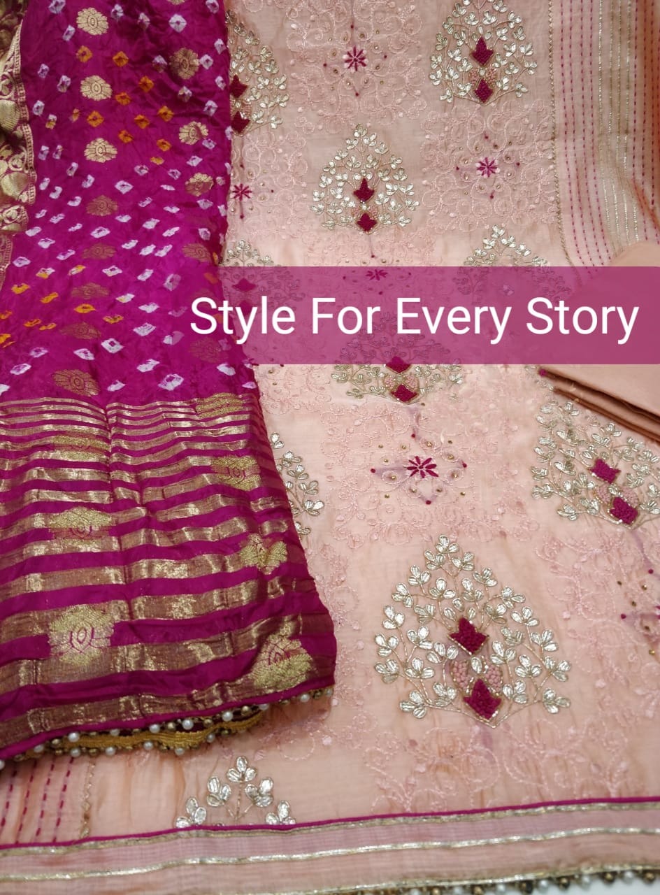 Atharva Heritage Hand Embroidery Salwar Kameez/Chanderi Ladies Suit/Bandhani Silk Dupatta/Stones/Custom Stitch Unstitch/Embroidery Potli/Gift/CH16788