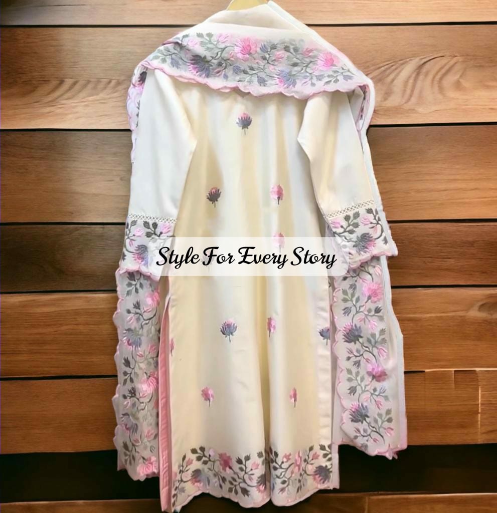 PURE MUL CHANDERI PARSI GARA UNSTITCHED SUIT CH5420 Ivory