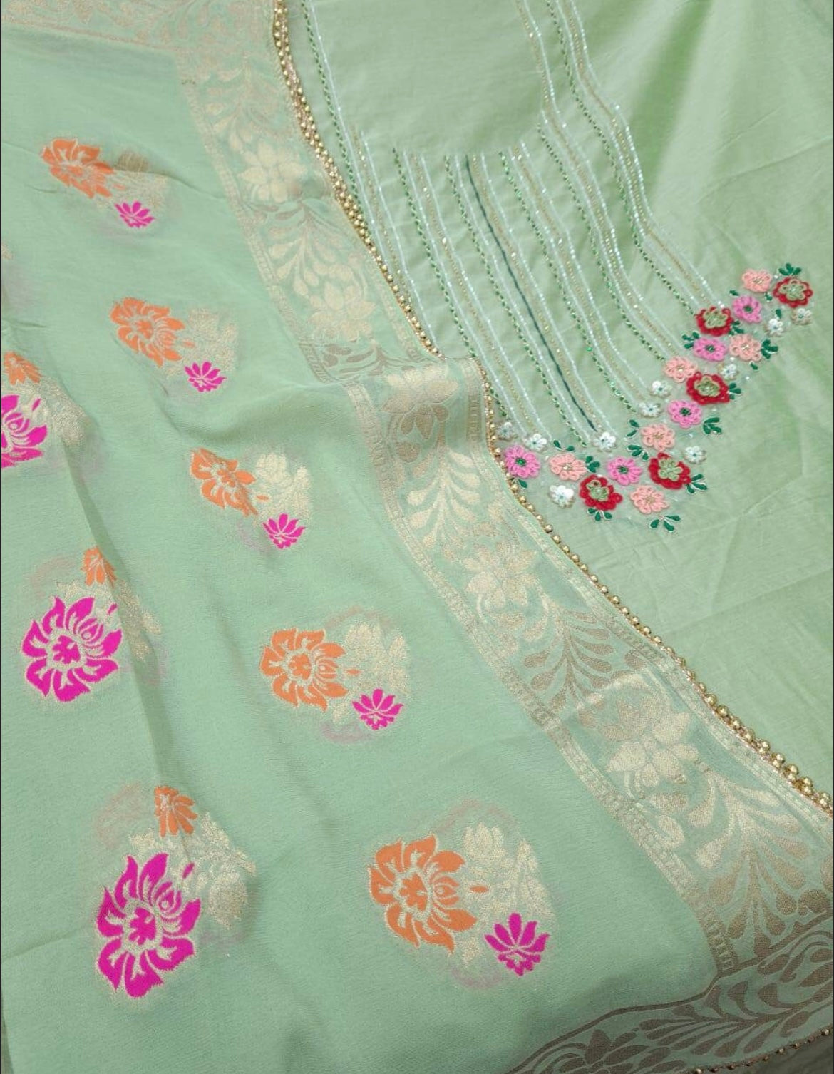 ATHARVA Hand Embroidery Salwar Kameez/Chanderi Ladies Suit/Banarsi Silk Dupatta/Stones/Custom Stitch Unstitch/Embroidery Potli/Gift/CH16772