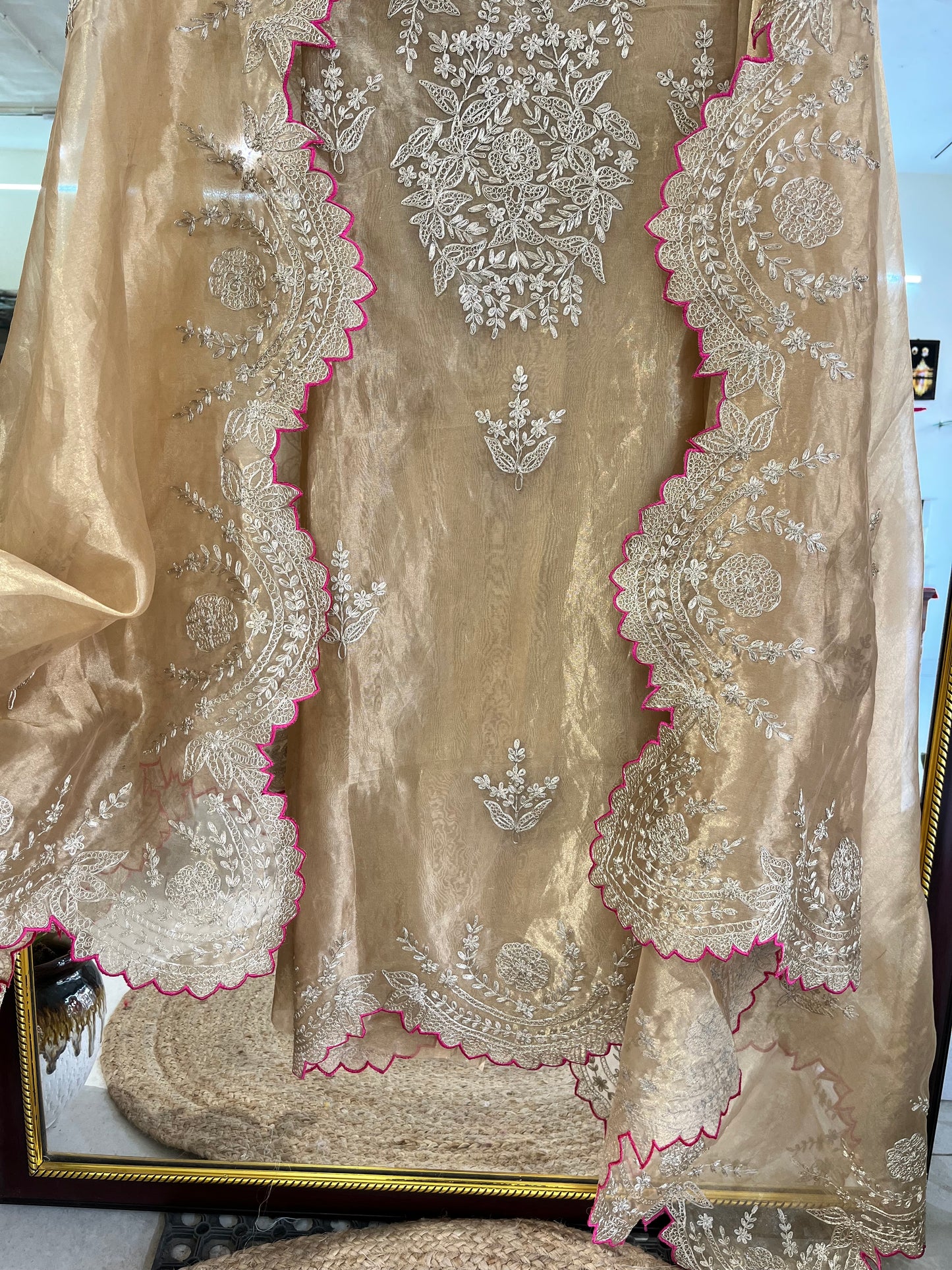 Atharva Heritage MAHARANI LUXURY TISSUE SILK With Pita Embroidery SUIT MTC003 Antique Gold