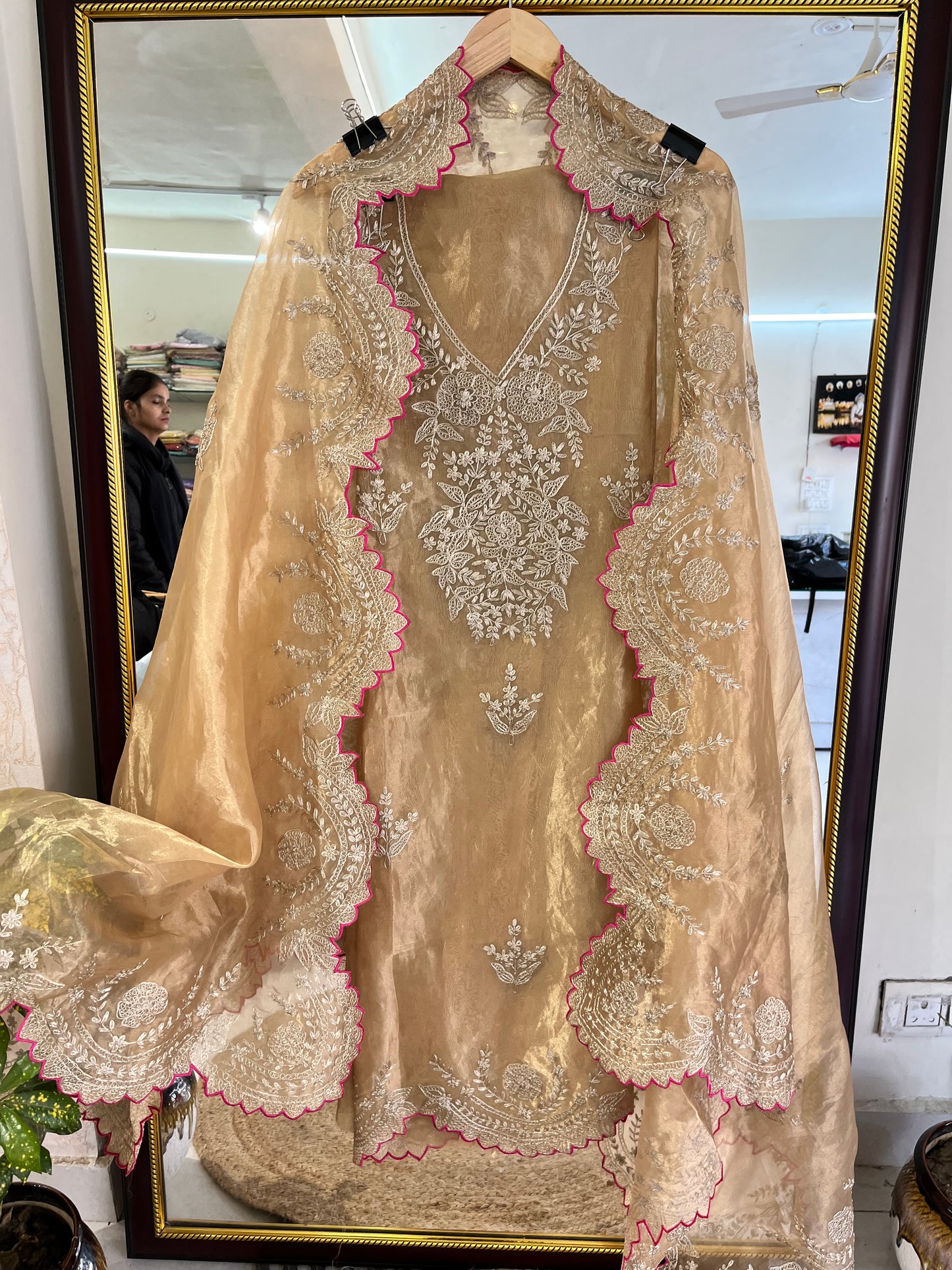 Atharva Heritage MAHARANI LUXURY TISSUE SILK With Pita Embroidery SUIT MTC003 Antique Gold
