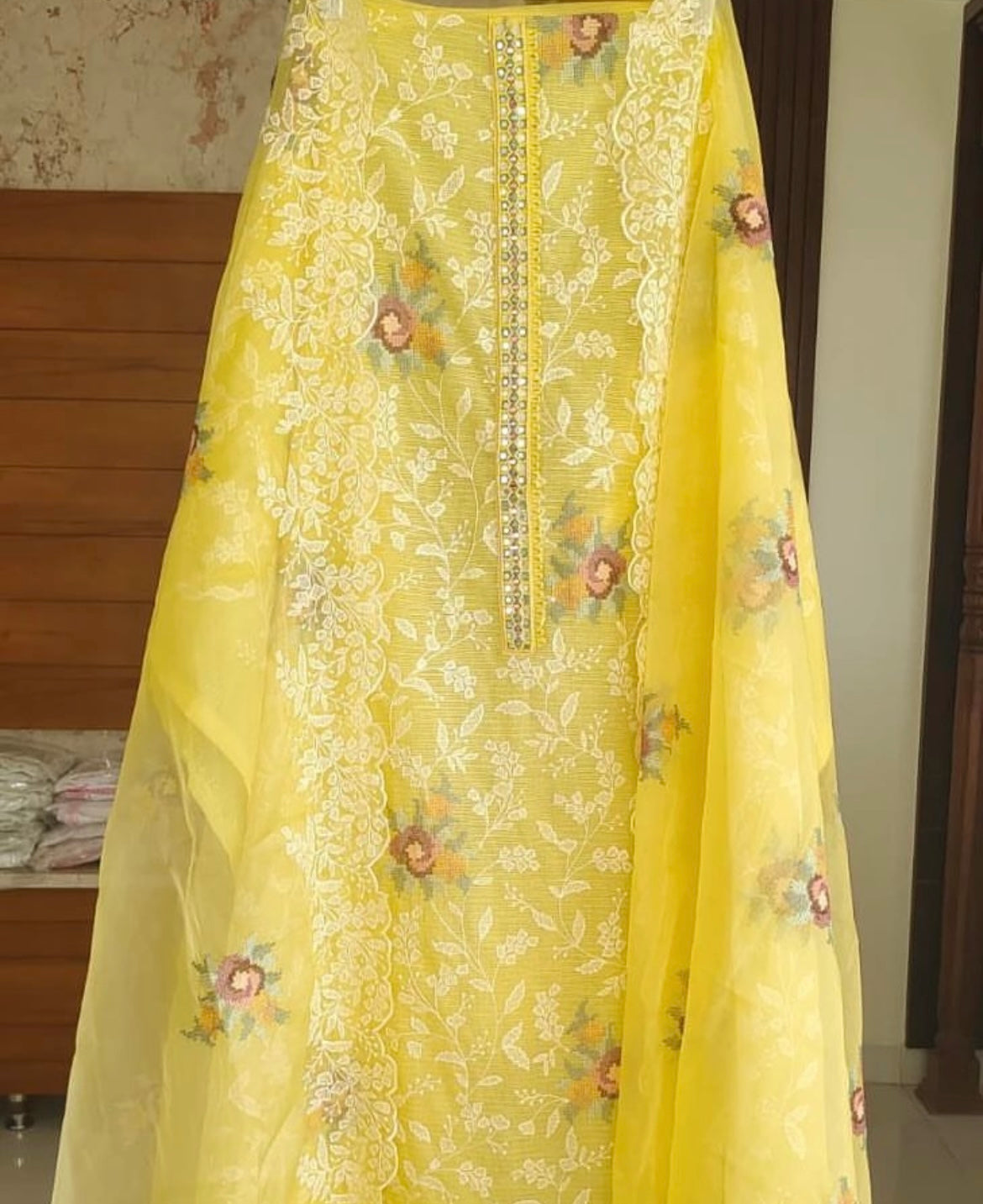 Atharva Embroidered Cotton Kota Salwar Kameez/Embroidery organza Dupatta /Cotton kota Embroidery Shirt Pink/Cotton Chikankari Bottom- KK002