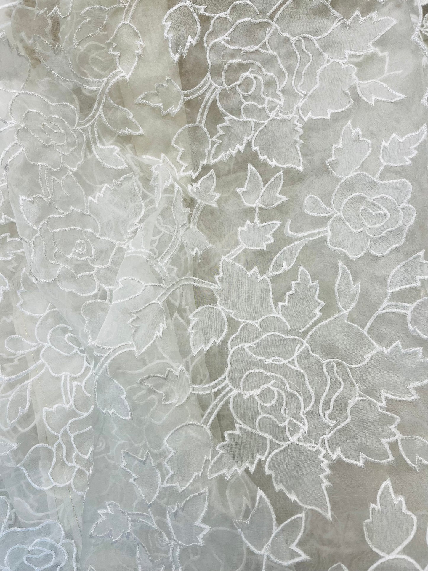 SHEER LUXURY PURE SILK ORGANZA PARSI APPLIQUE SUIT SHEER0030(H) Pearl White