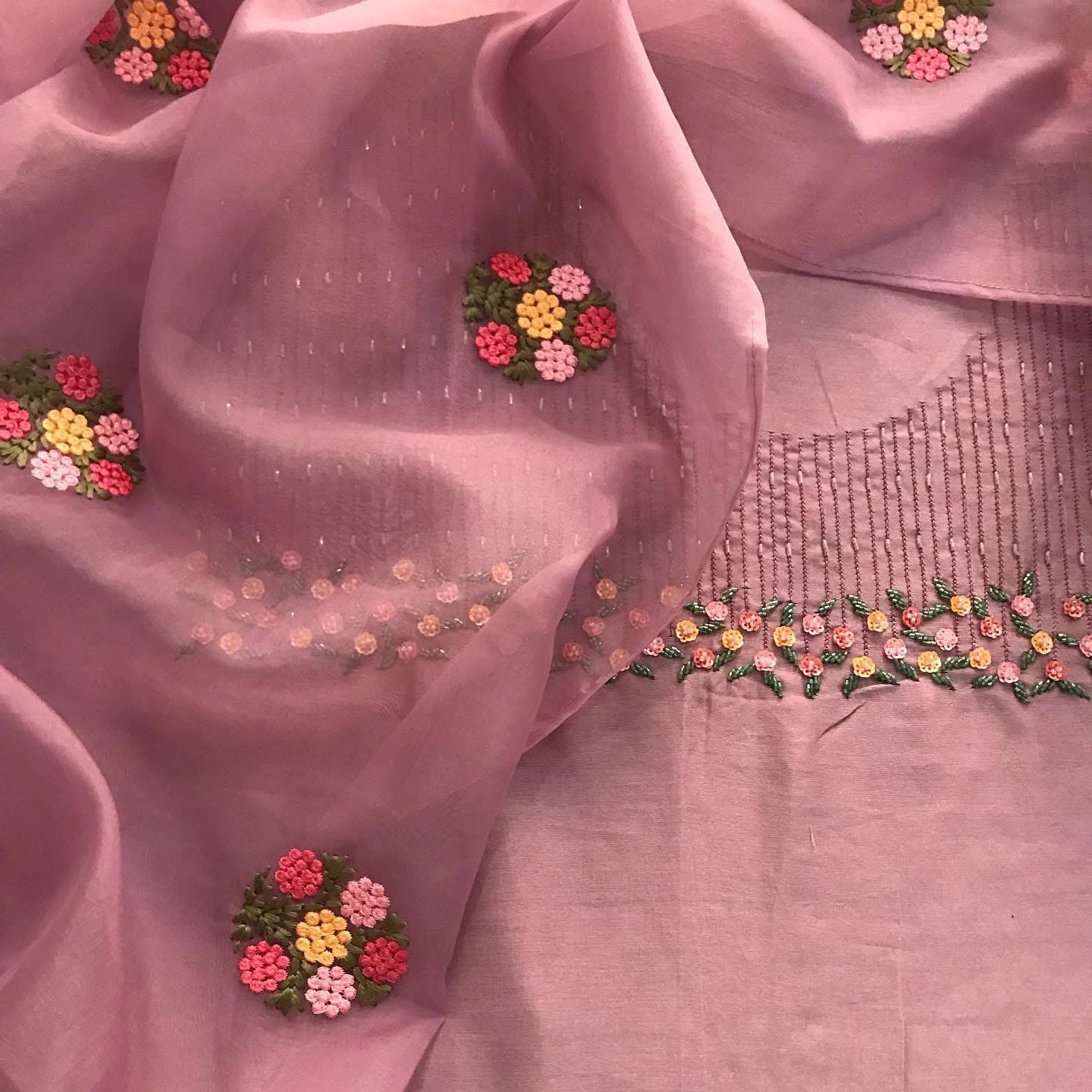 Atharva Heritage Dusty pink elegance in pure Chanderi silk, silk organza & crepe β hand-embroidered to perfection CHK006