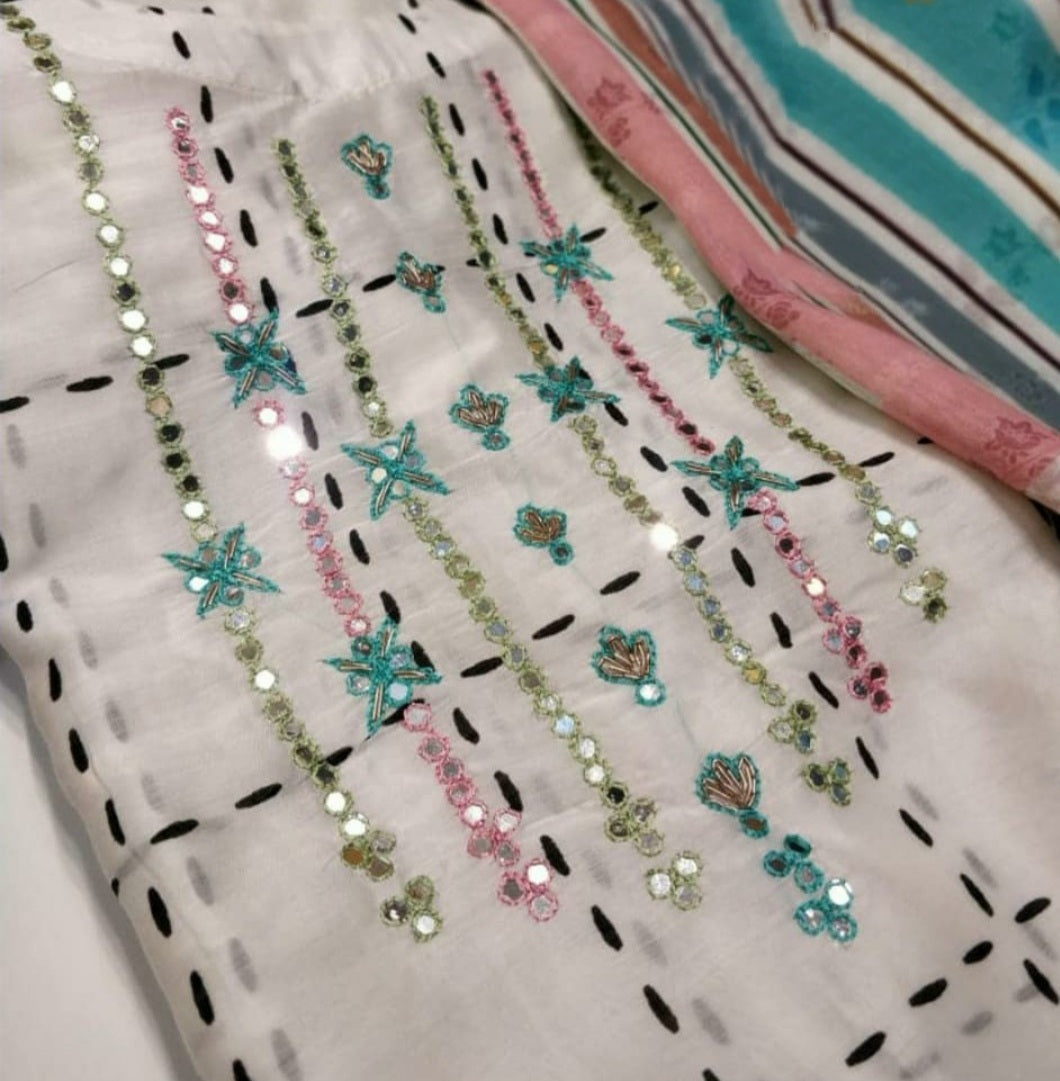 Pure Printed Muslin Suit M001