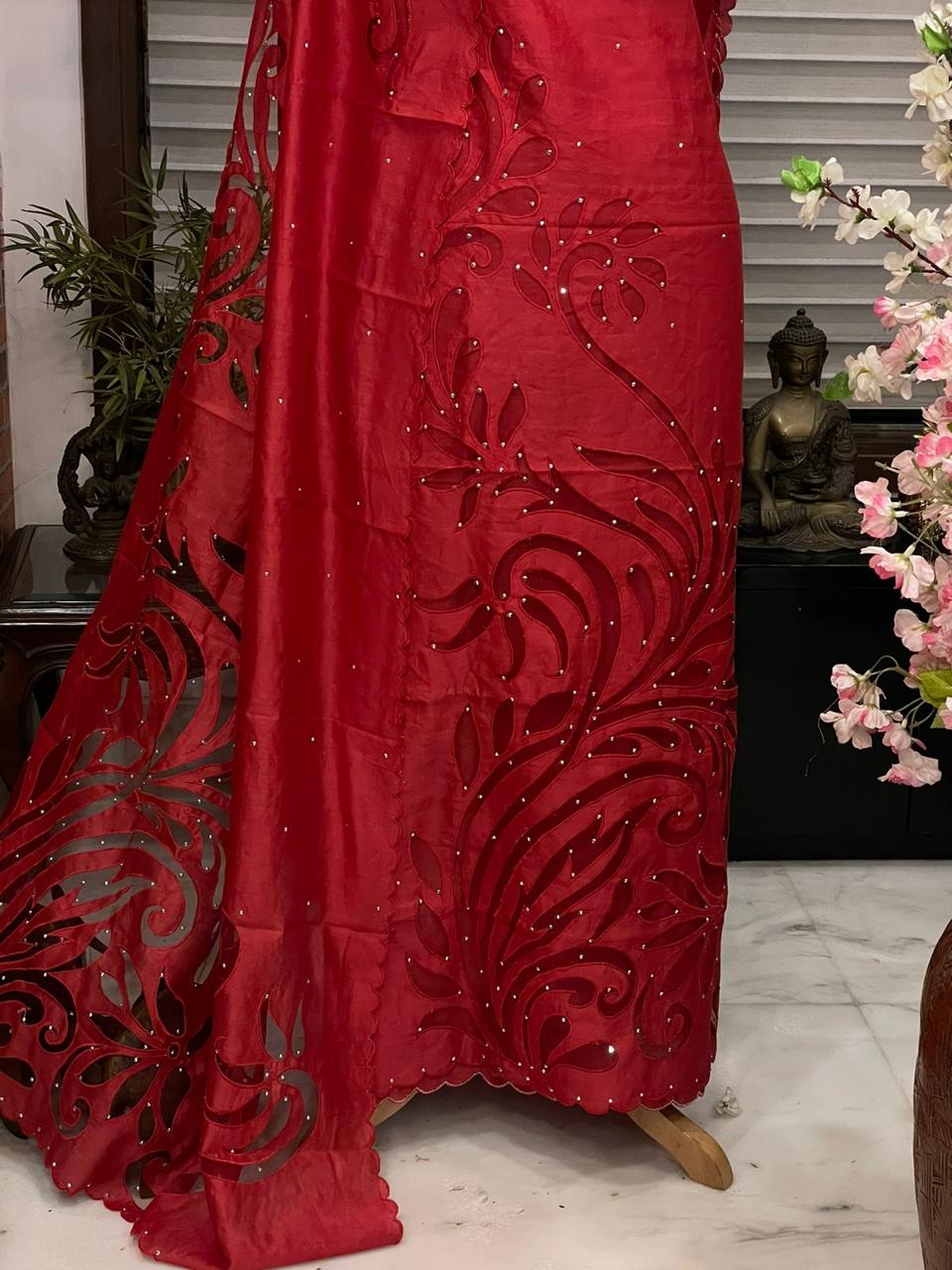 ATHARVA Hand Embroidery Salwar Kameez/Chanderi Cut-Work Shirt & Dupatta/Santoon Bottom/Custom Stitch Unstitch/Plazo/Pant/CUT8106