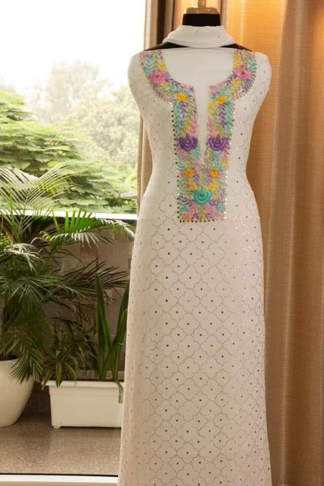Ivory Mukais Kamdani Hand Parsi Neckline Suit CHG007