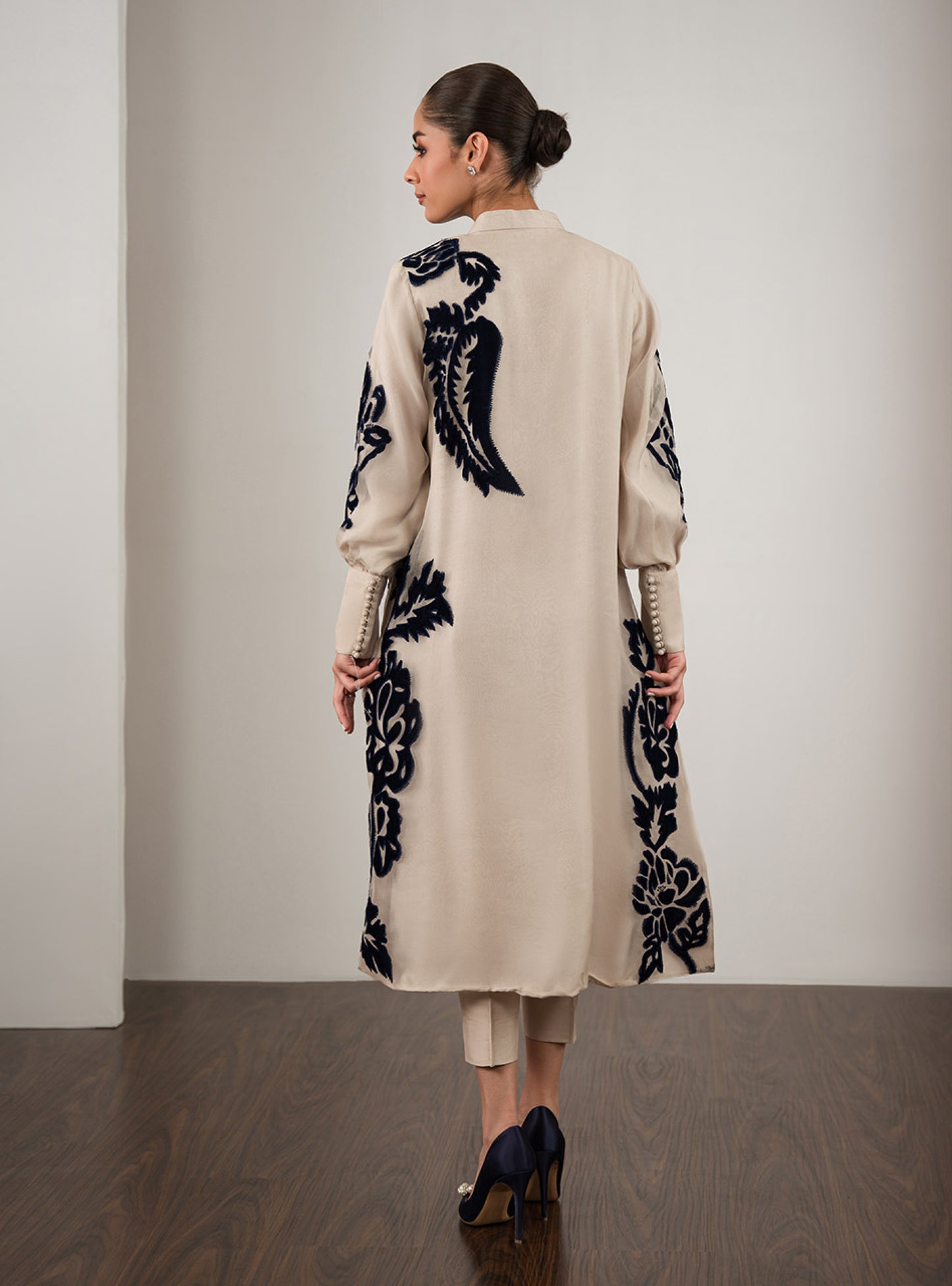 ATHARVA HERITAGE Sheer Luxury Ready to Wear Pakistani Appliqué 2PC Suit SLP05151 Beige and Black