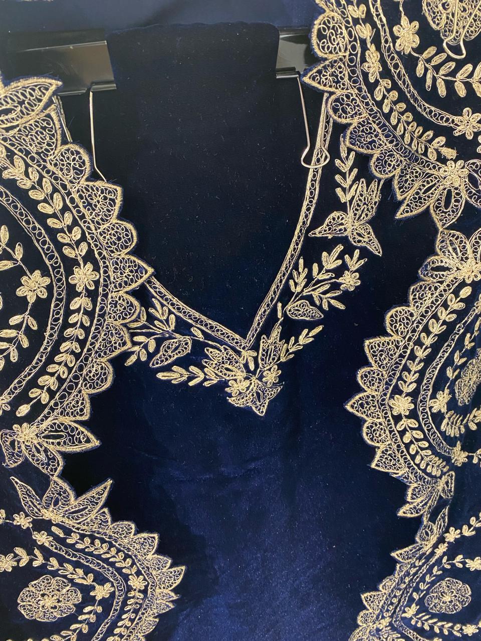 Atharva Heritage Royal Blue Silk Velvet Suit Set with Pita Tilla Embroidery | Unstitched Luxury Maharani Ensemble