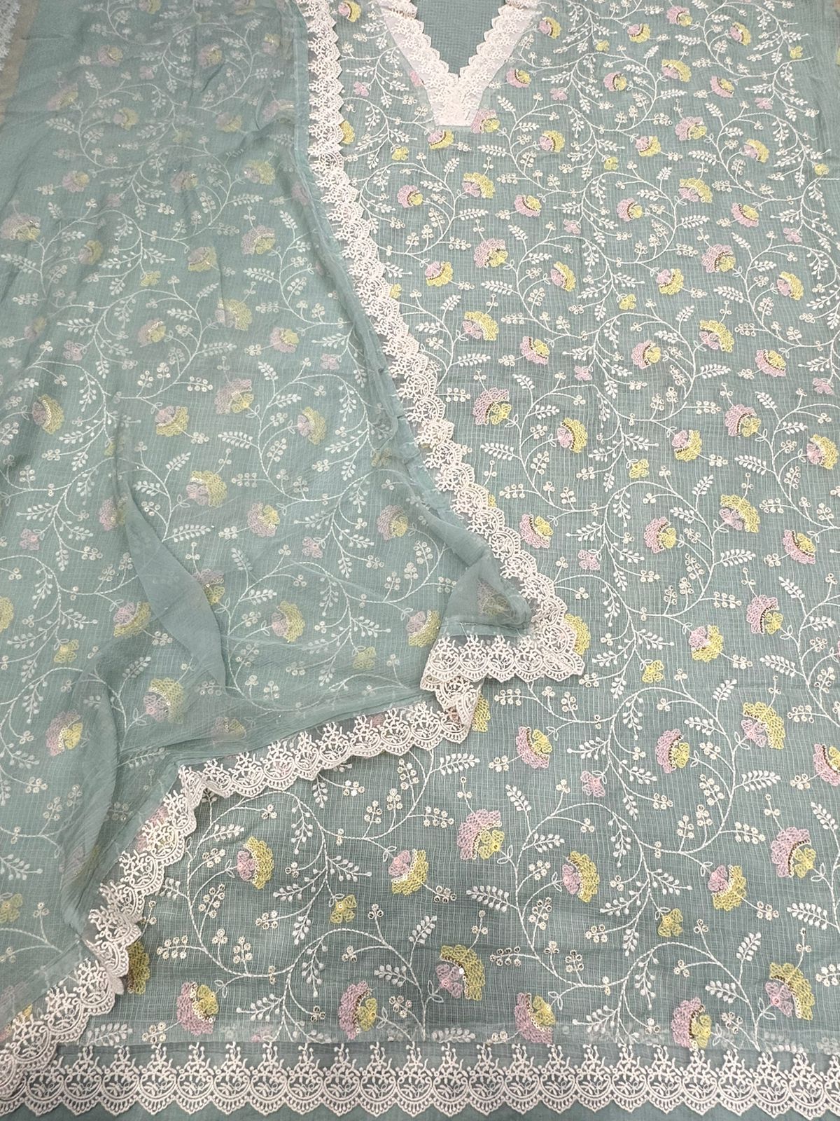 Atharva Embroidered Cotton Kota Salwar Kameez/Pure Chiffon Dupatta /Kota Embroidery Shirt /Cotton Bottom- KK0089