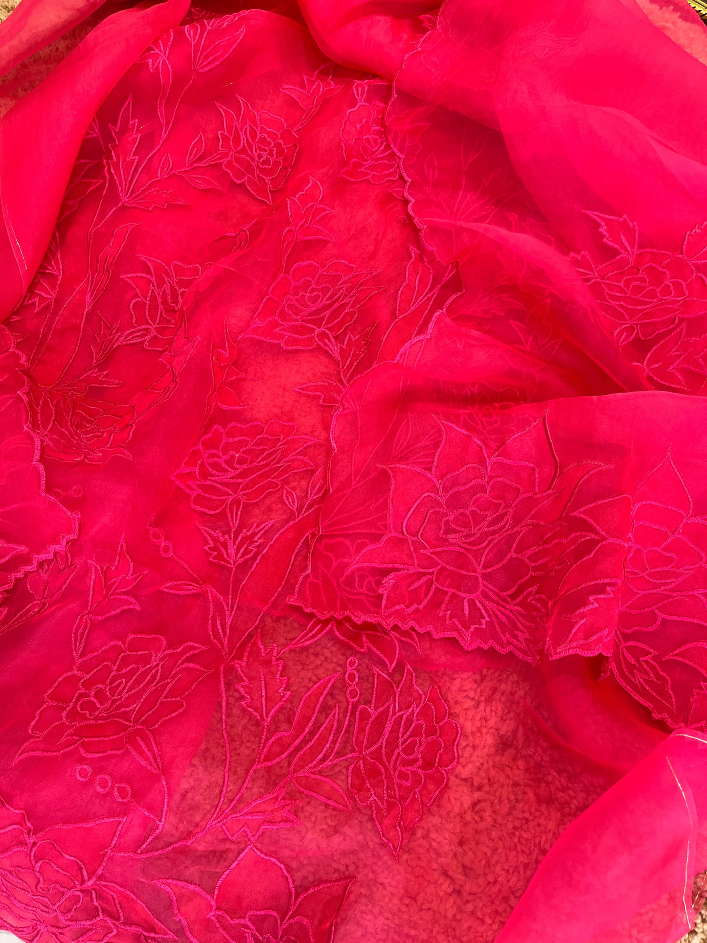 SHEER LUXURY PURE SILK ORGANZA APPLIQUE SUIT unstitched SHEER001(H)