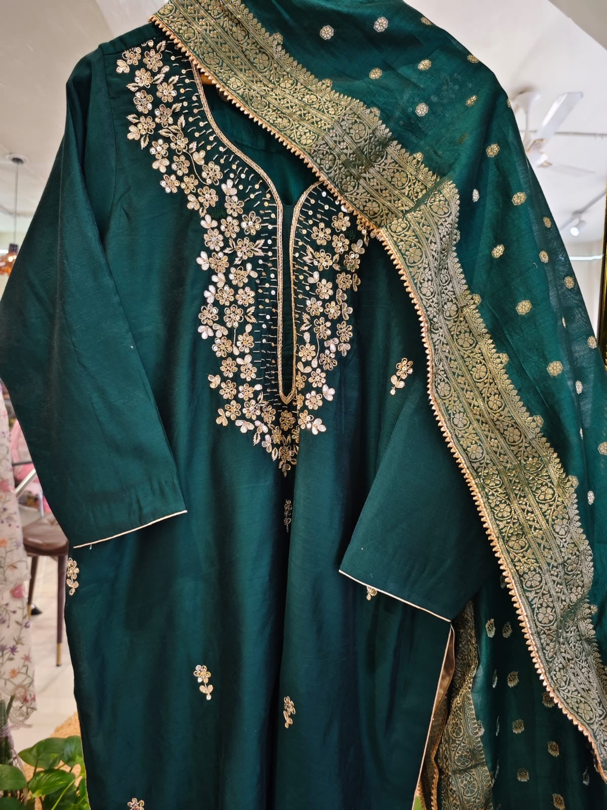 ATHARVA Hand Embroidery Salwar Kameez/Chanderi Ladies Suit/Banarsi Silk Dupatta/Stones/Custom Stitch Unstitch/Embroidery Potli/Gift/CH16771