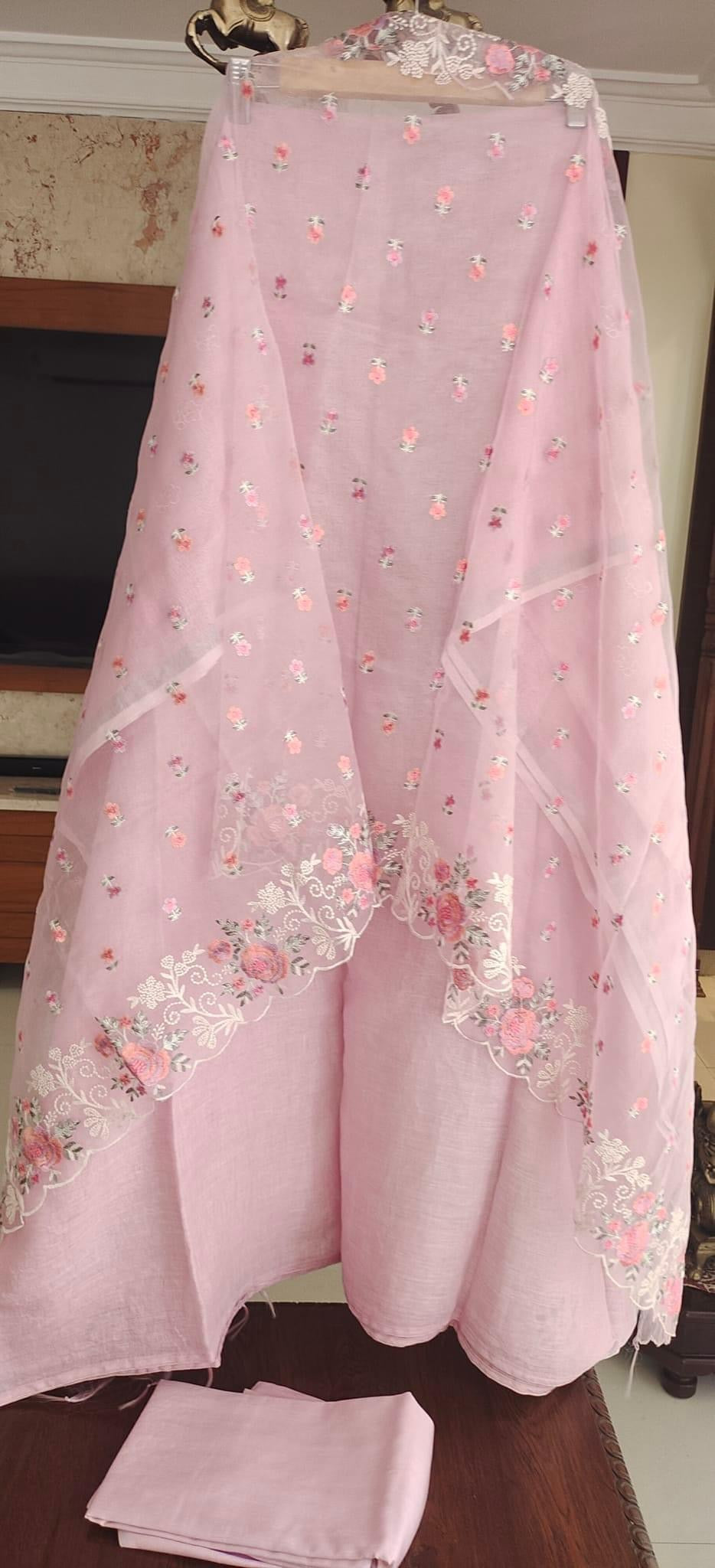 PURE CHANDERI SILK kurta AND ORGANZA Dupatta EDITS LC1701 Pink
