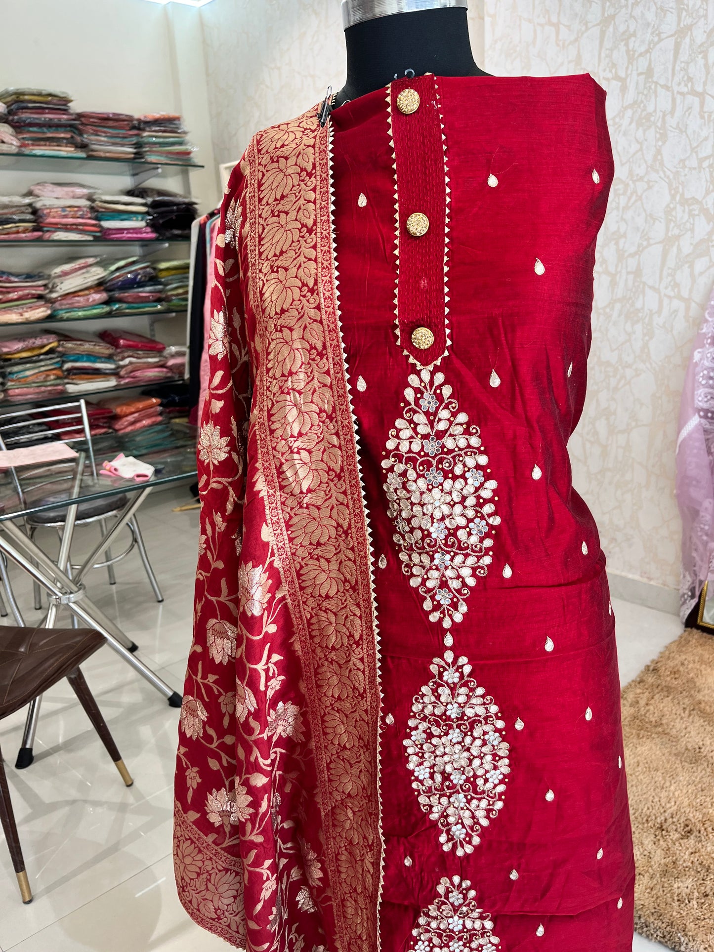 ATHARVA HERITAGE Hand Embroidery Salwar Kameez/Chanderi Silk 70 Grams/Banarsi Silk Dupatta/Stones/CH16779