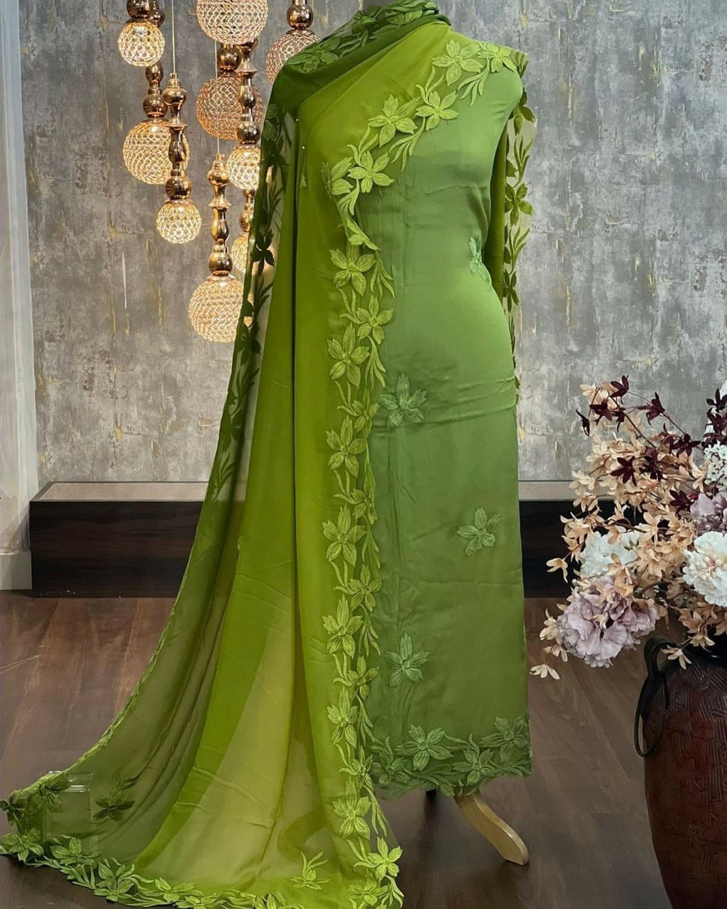 ATHARVA Hand Embroidery Salwar Kameez/Georgeete Cut-Work/Applique Shirt & Dupatta/Santoon Bottom/Custom Stitch Unstitch/Plazo/Pant/ CUT8045