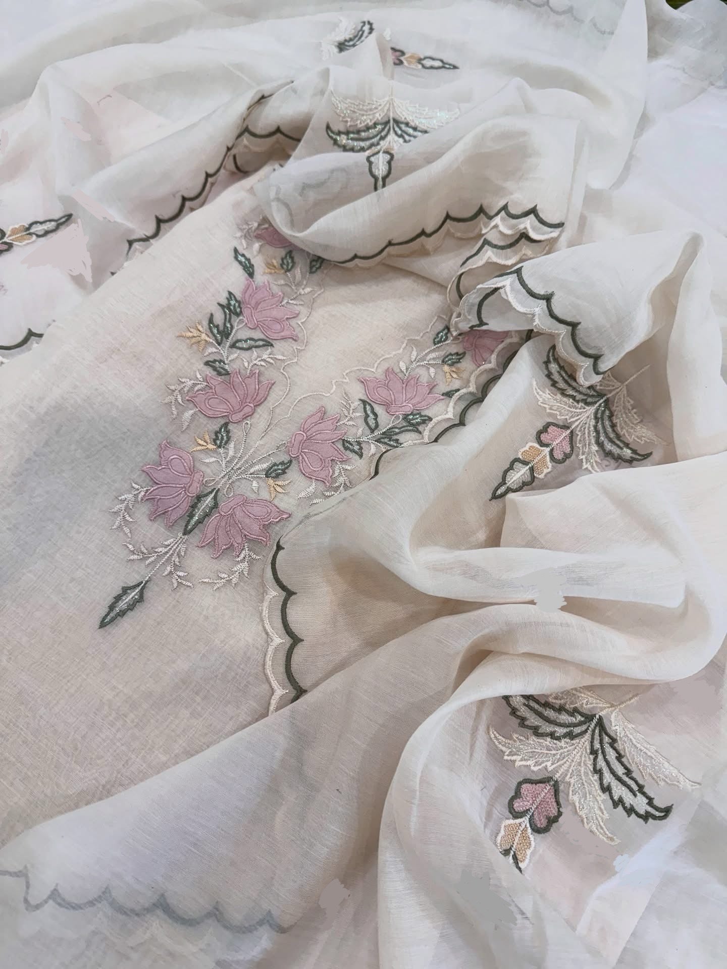 Atharva Heritage PURE CHANDERI SILK Hand Applique and Thread Embroidered SUIT MCH0086P Pink