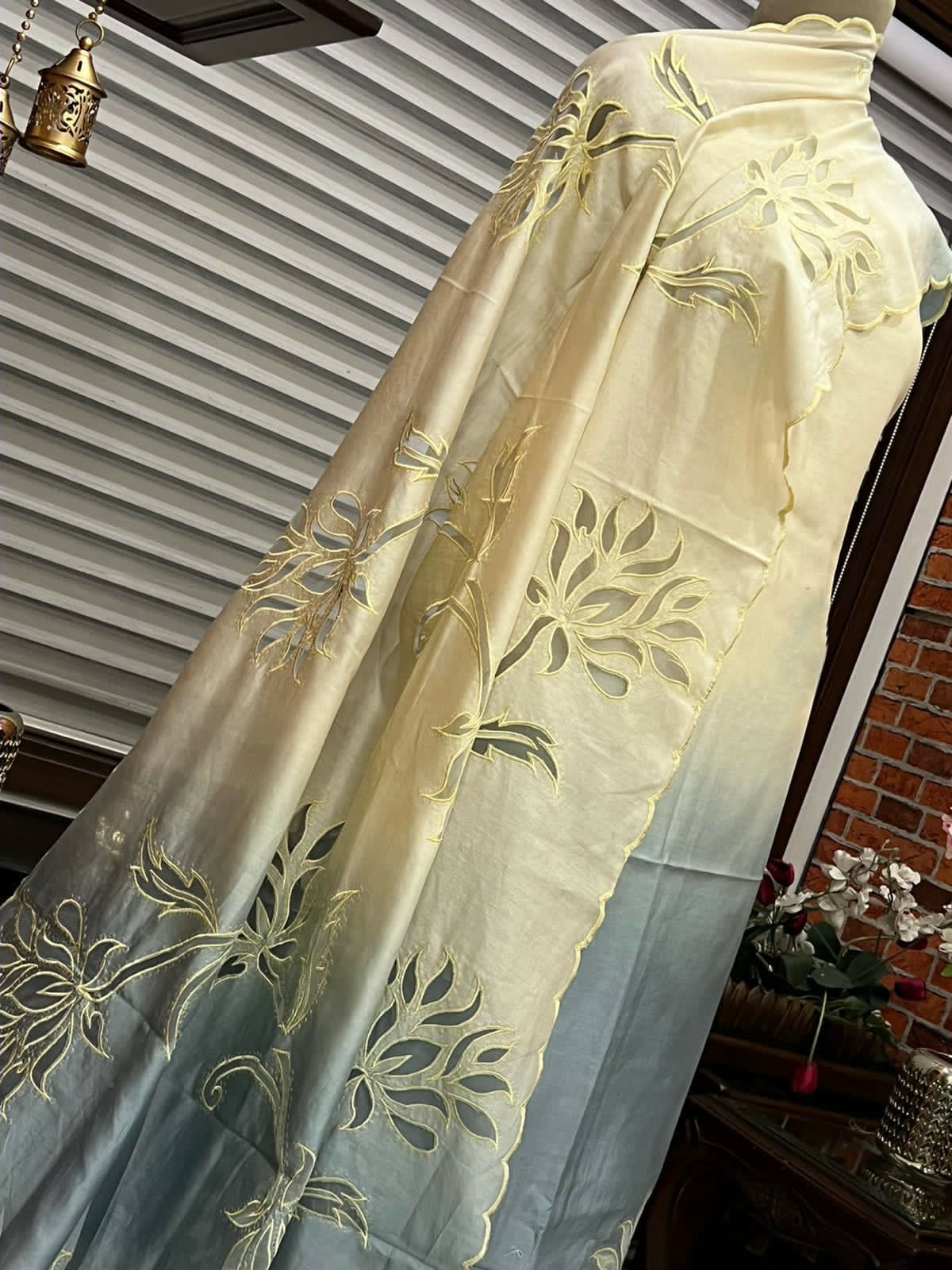 ATHARVA Applique Embroidery Salwar Kameez/Chanderi Cut-Work Shirt & Dupatta/Santoon Bottom/Custom Stitch Unstitch/Plazo/Pant/CUT8126(B)