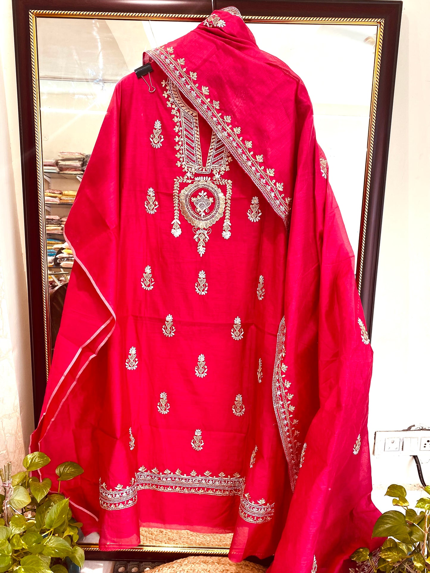 Atharva Heritage MAHARANI LUXURY CHANDERI SILK 70 GRAMS PITA EMBROIDERY SUIT MCCH0015