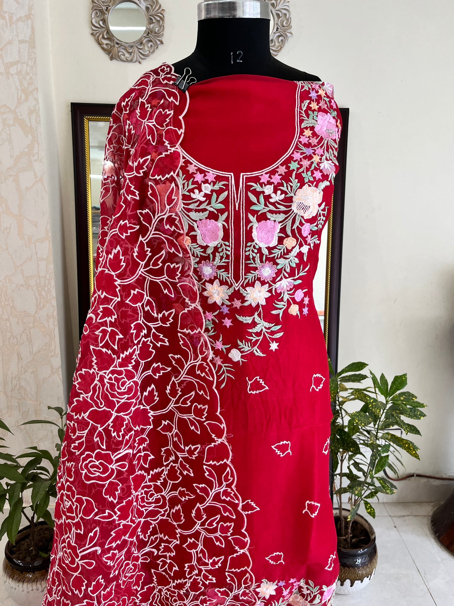 SHEER LUXURY PURE SILK ORGANZA PARSI APPLIQUE SUIT SHEER0030