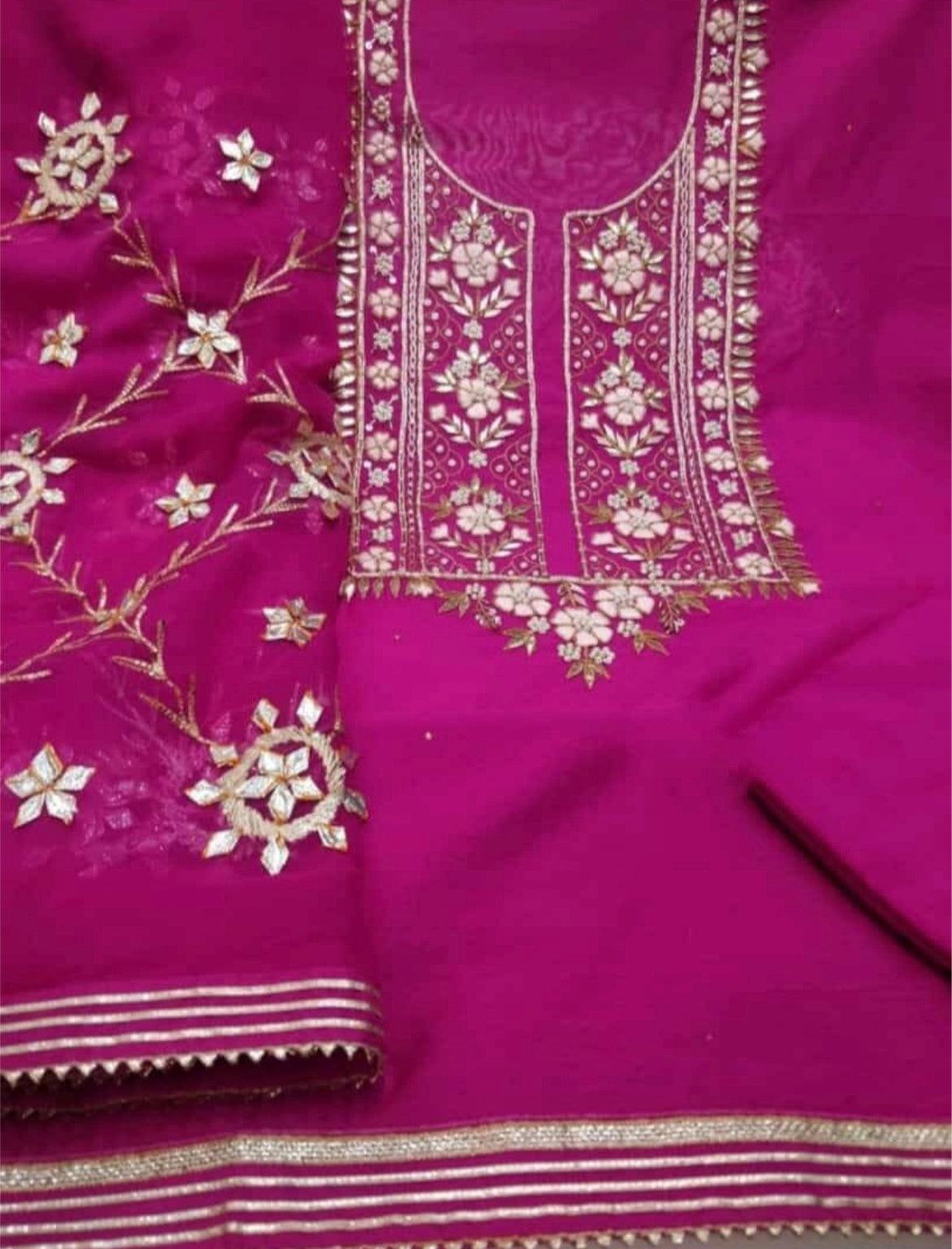 ATHARVA Hand Embroidered Salwar Kameez w/Magenta Pink Chanderi Shirt/Gota Pati Chiffon Dupatta/Custom Stitch Unstitch/Custom Anarkali/CH1800