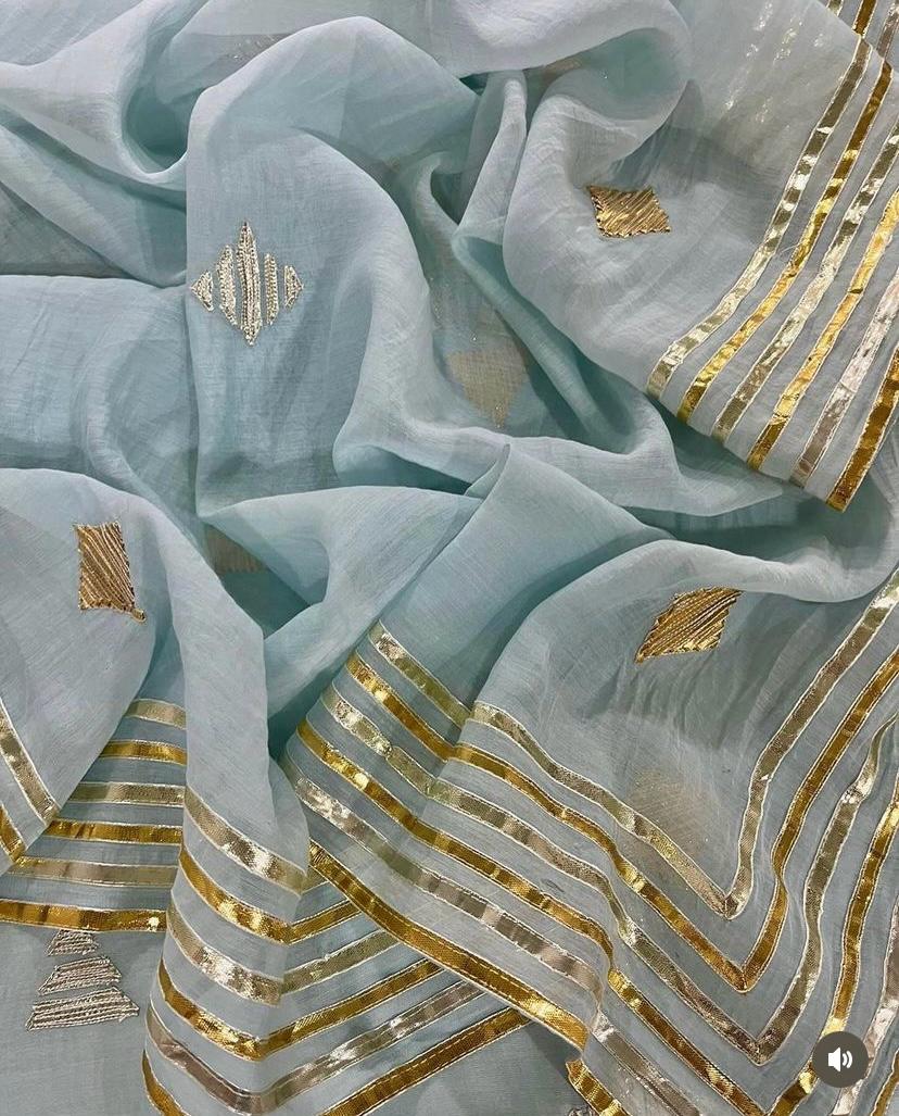 Atharva Hand Gota Embroidered Pure Mul Chanderi Hand woven edits MC7001B Blue