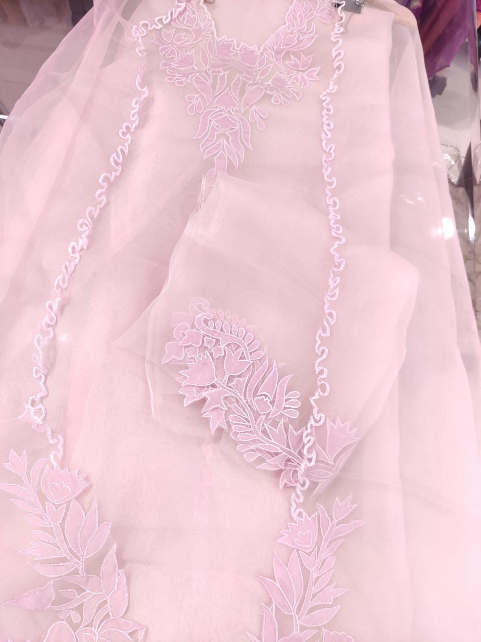 Sheer Luxury Pakistani Appliqué Suit PL002 Powder