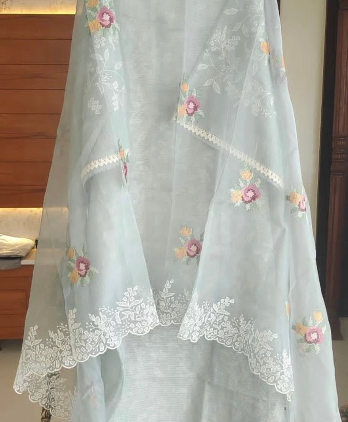 Atharva Embroidered Cotton Kota Salwar Kameez/Embroidery organza Dupatta /Cotton kota Embroidery Shirt Pink/Cotton Chikankari Bottom- KK002