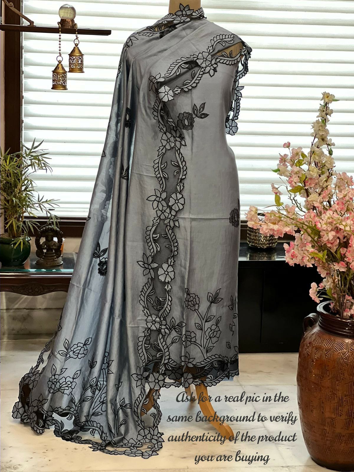 ATHARVA Hand Embroidery Salwar Kameez/Chanderi Cut-Work Shirt & Dupatta/Santoon Bottom/Custom Stitch Unstitch/Plazo/Pant/CUT8029