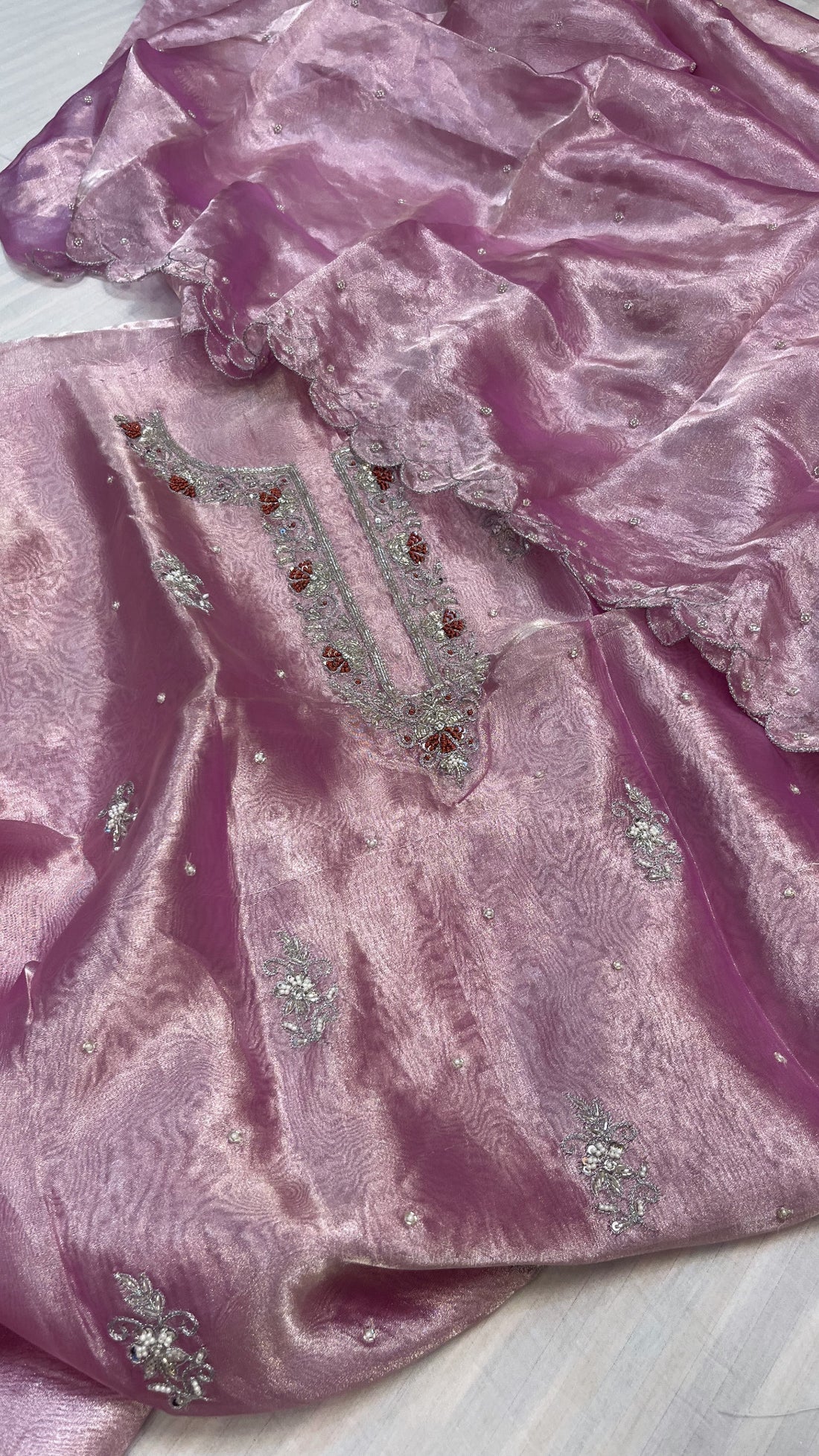 ATHARVA HERITAGE Pure Handloom Tissue Silk Suit with Beautiful Hand Zardozi Embroidery ~✨🌼 TVO0025