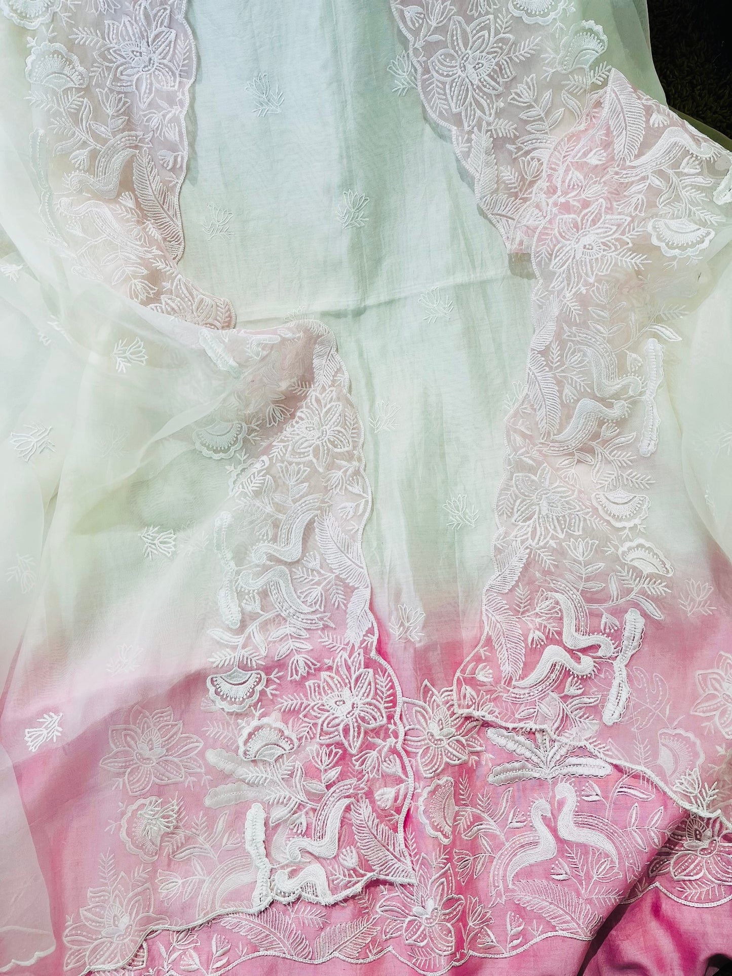 PURE MUL CHANDERI SILK KURTA PURE SILK ORGANZA DUPATTA PARSI GARA SUIT MCH00161