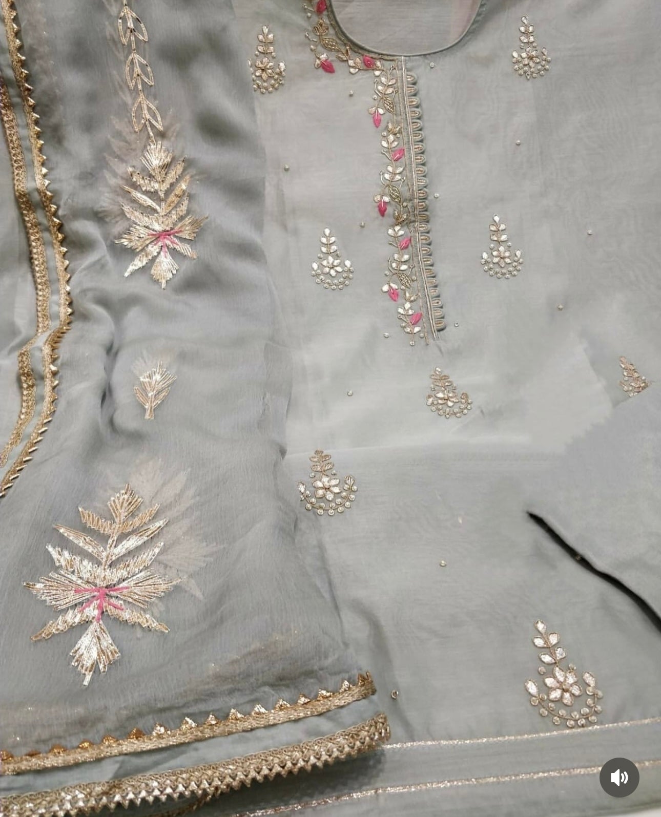 ATHARVA Hand Embroidery Salwar Kameez /Chiffon Dupatta With Stunning Gota & Trim/Custom Stitch Unstitch/Gift/Patiala/Anarkali/Churridar/CH17316 Grey