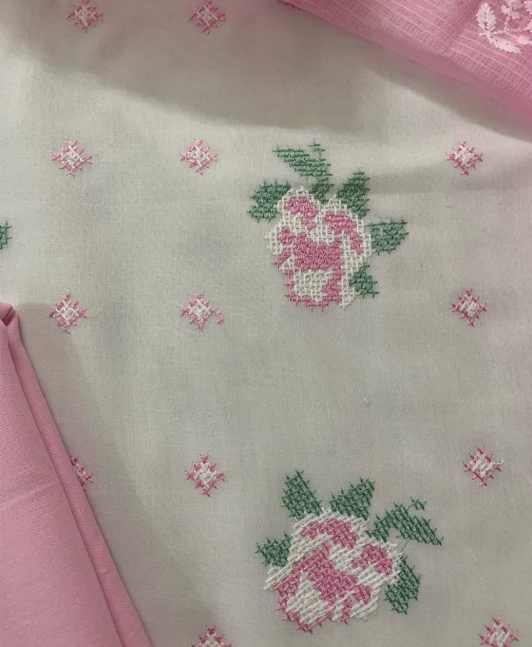 Atharva Embroidered Cotton Salwar Kameez/Embroidery Kota Dupatta Pink/Cotton Embroidery Shirt white/Cotton Chikankari Bottom- CK005