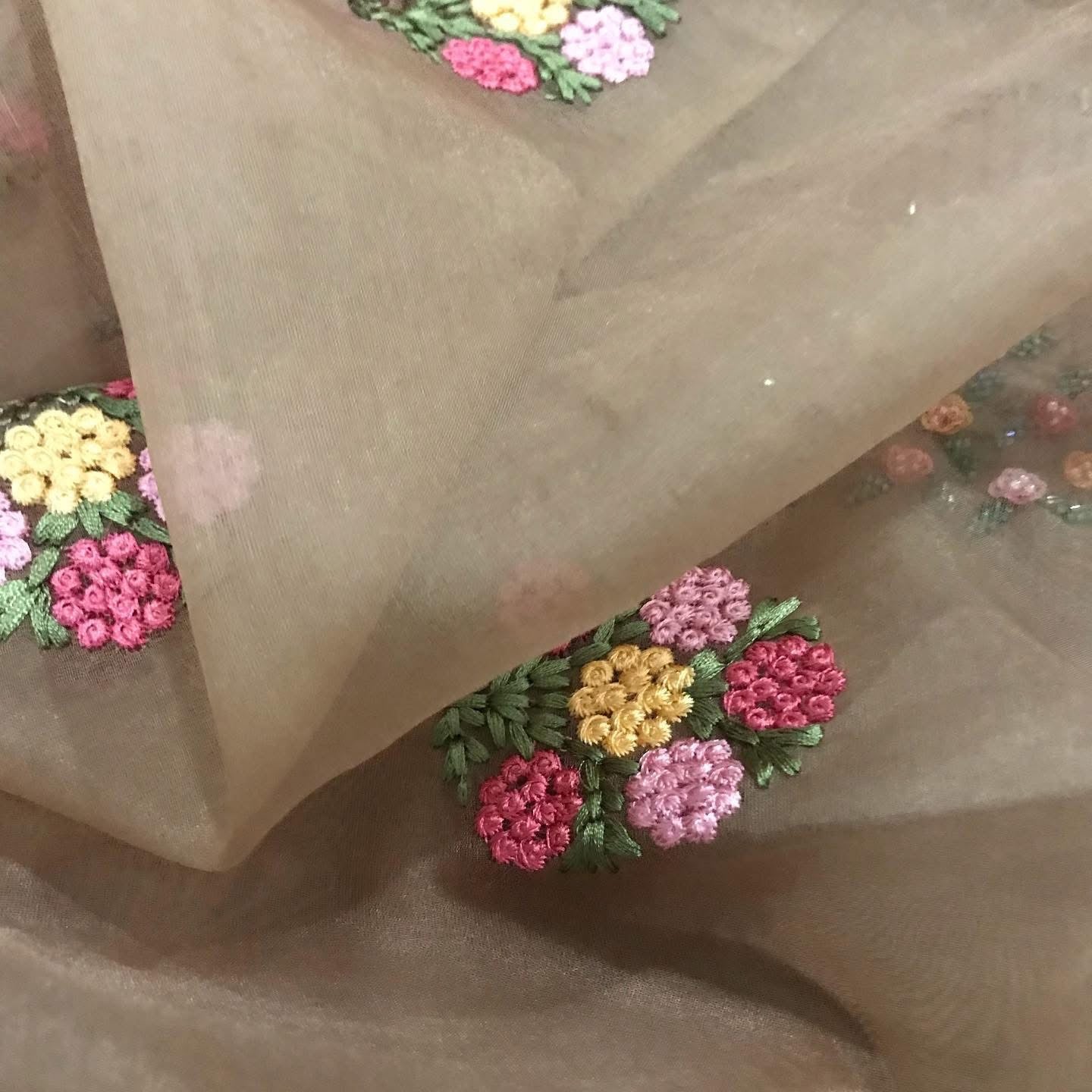 Atharva Heritage Beige elegance in pure Chanderi silk, silk organza & crepe β hand-embroidered to perfection CHK006B