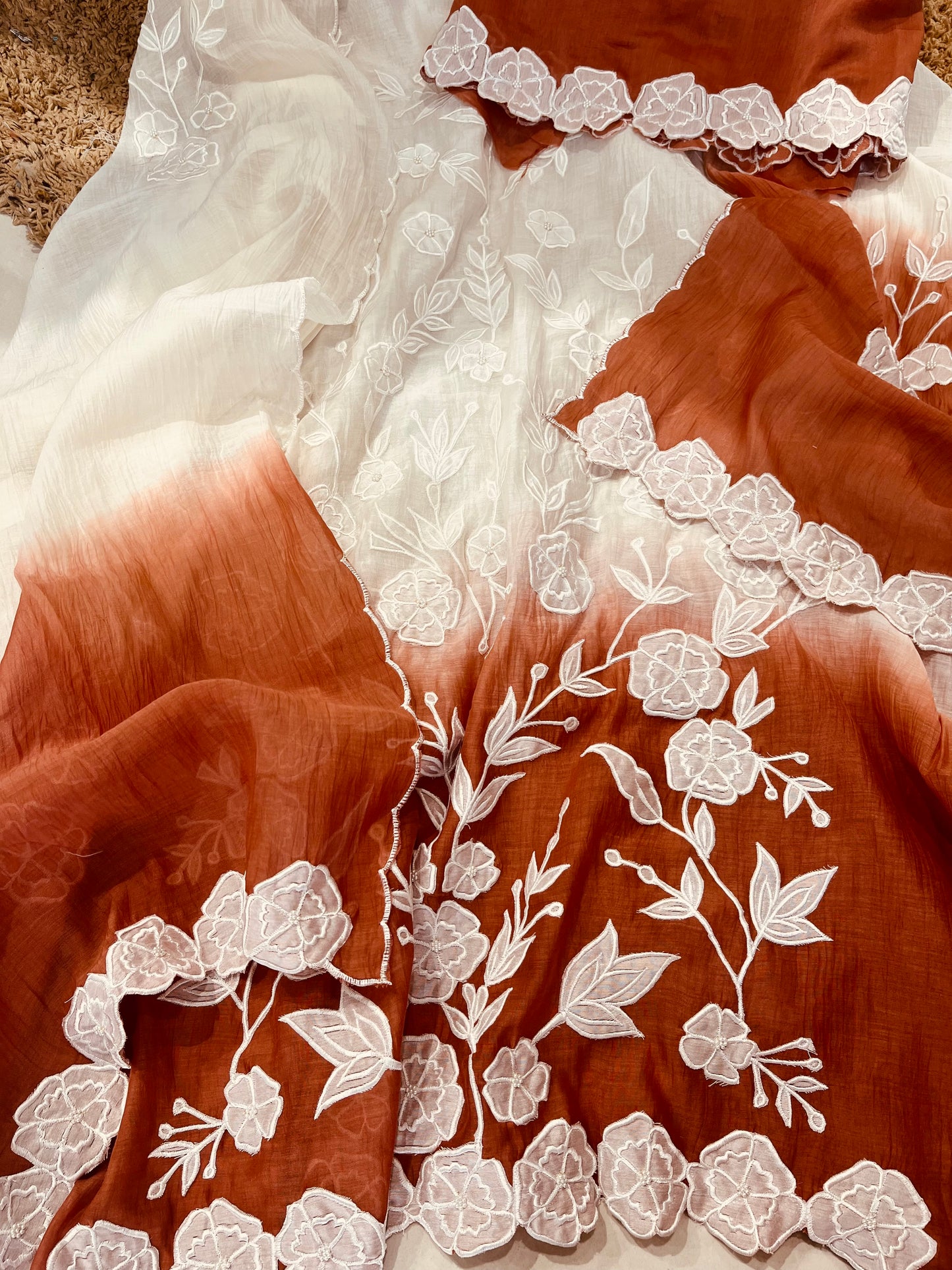 ATHARVA Hand Applique /Cutwork Embroidery Salwar Kameez/pure Chanderi Silk Shirt & Dupatta/Santoon Bottom/Custom Stitch Unstitch/Plazo/Pant/ CUT8068 Ivory And Water Gold
