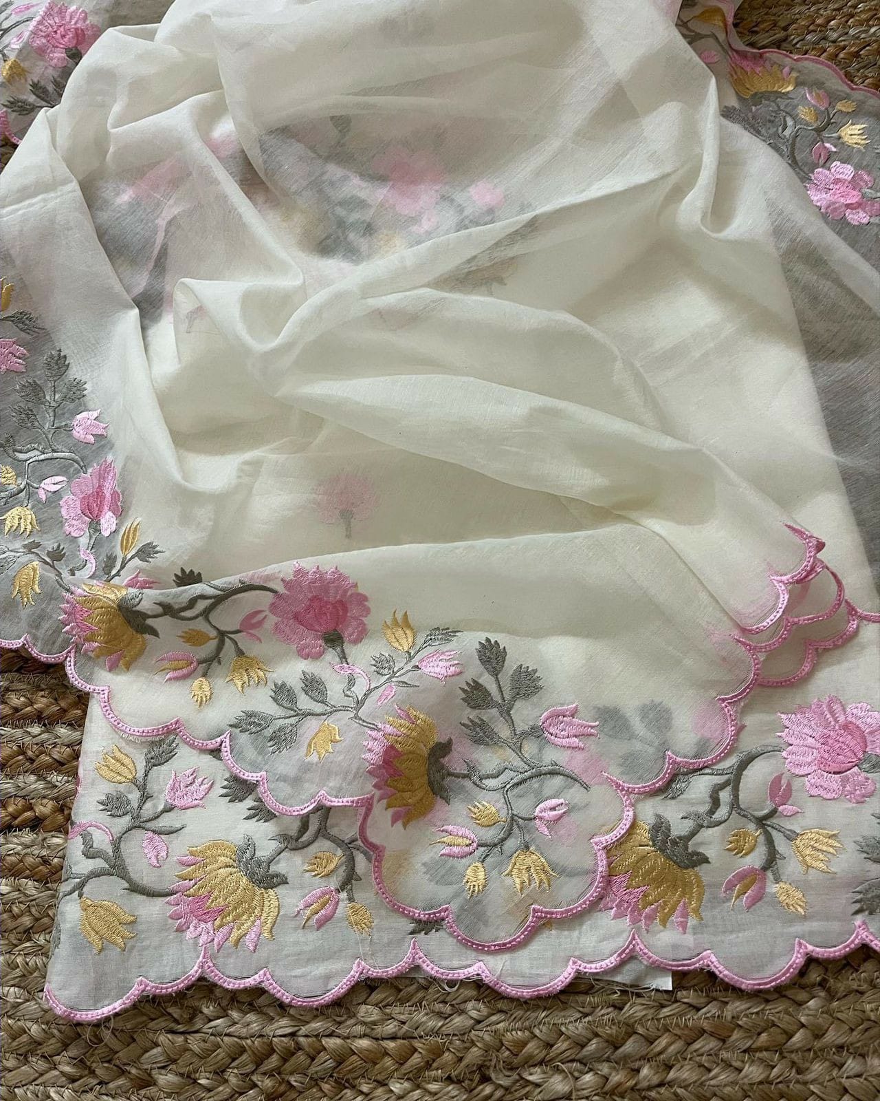PURE MUL CHANDERI PARSI GARA UNSTITCHED SUIT CH5420 Ivory