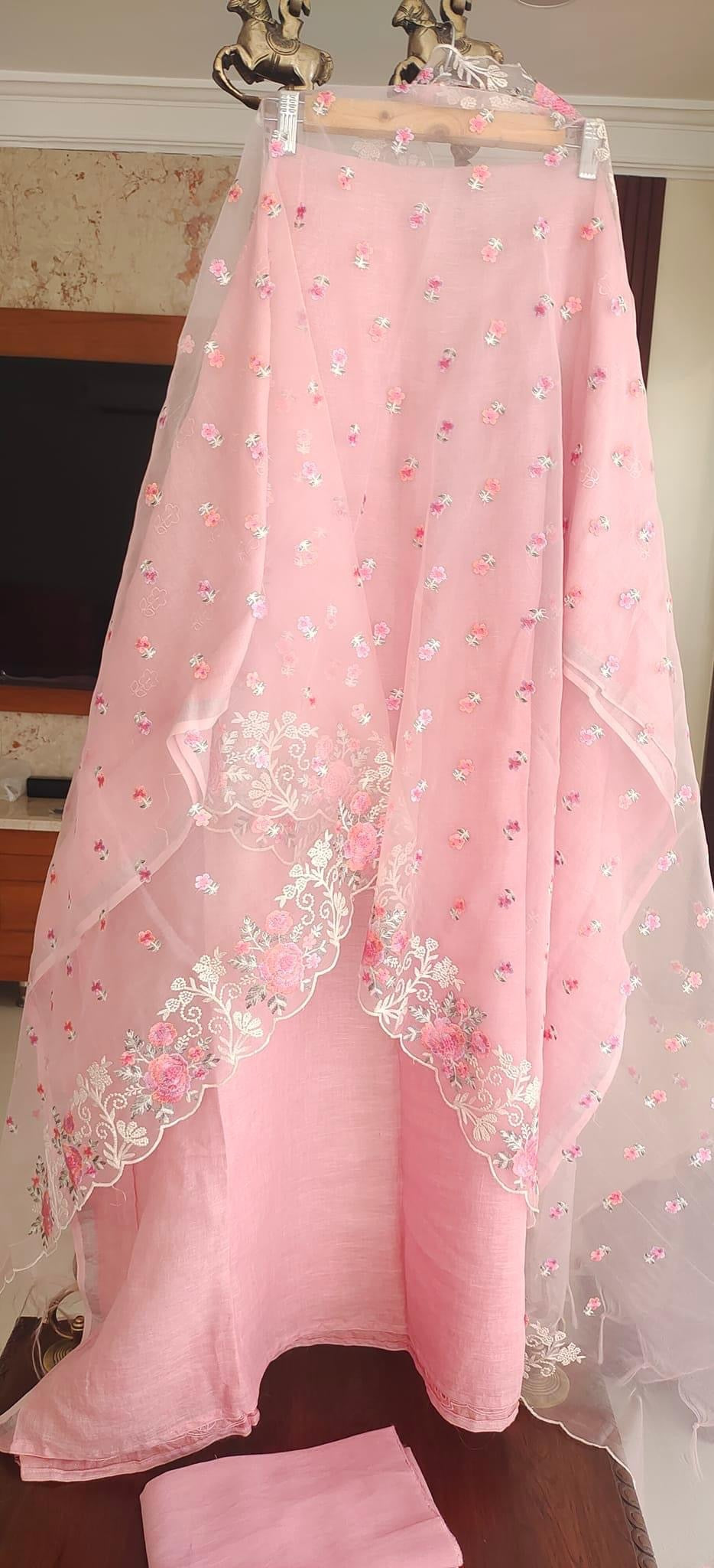 PURE CHANDERI SILK KURTA AND ORGANZA DUPATTA EDITS LC1701 Peach