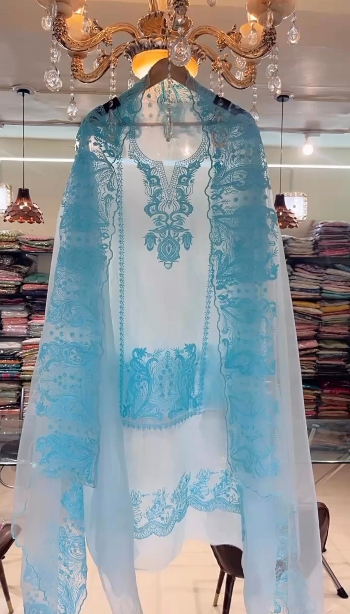 Sheer Luxury Pakistani unstitched Suit SLP001 Sky Blue