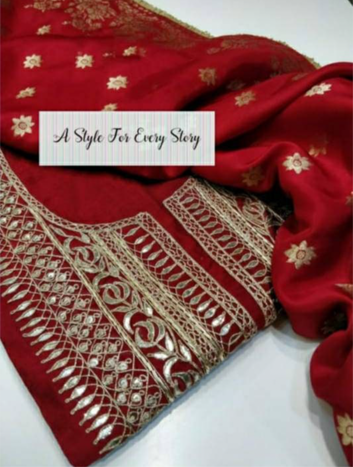 ATHARVA Hand Embroidered Salwar Kameez w/ Embroidered Neck Reds/Banarsi Silk Dupatta/Bridal/Wedding/Custom Stitch/ CH1278