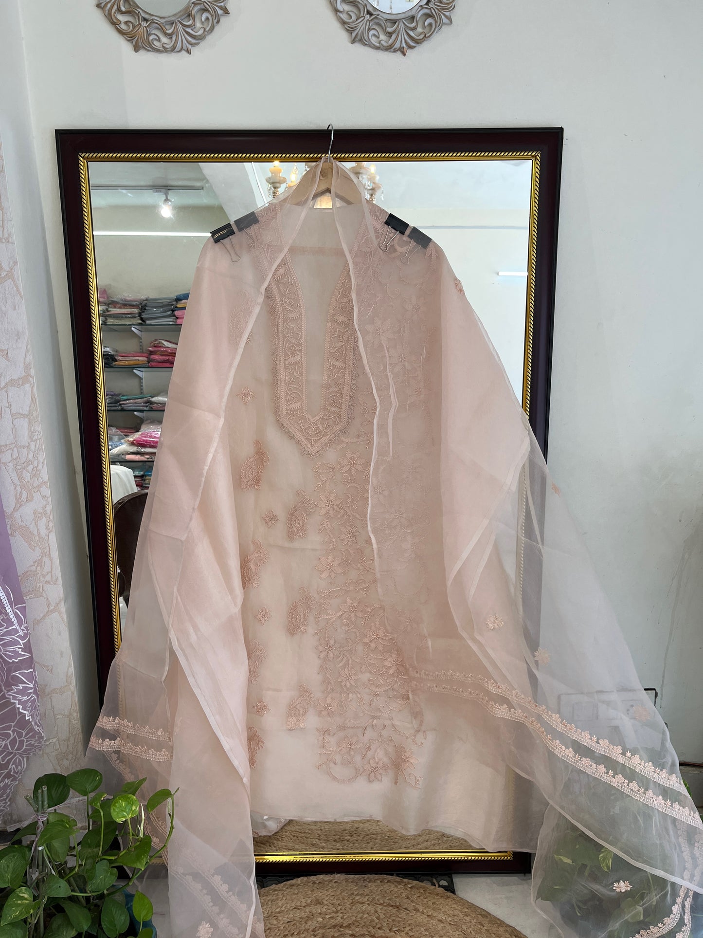 Atharva Heritage Sheer Luxury “Handcrafted 2-Taar Shadow Lucknowi Embroidered Suit – Pure Silk Organza | Limited Edition LUCK0101