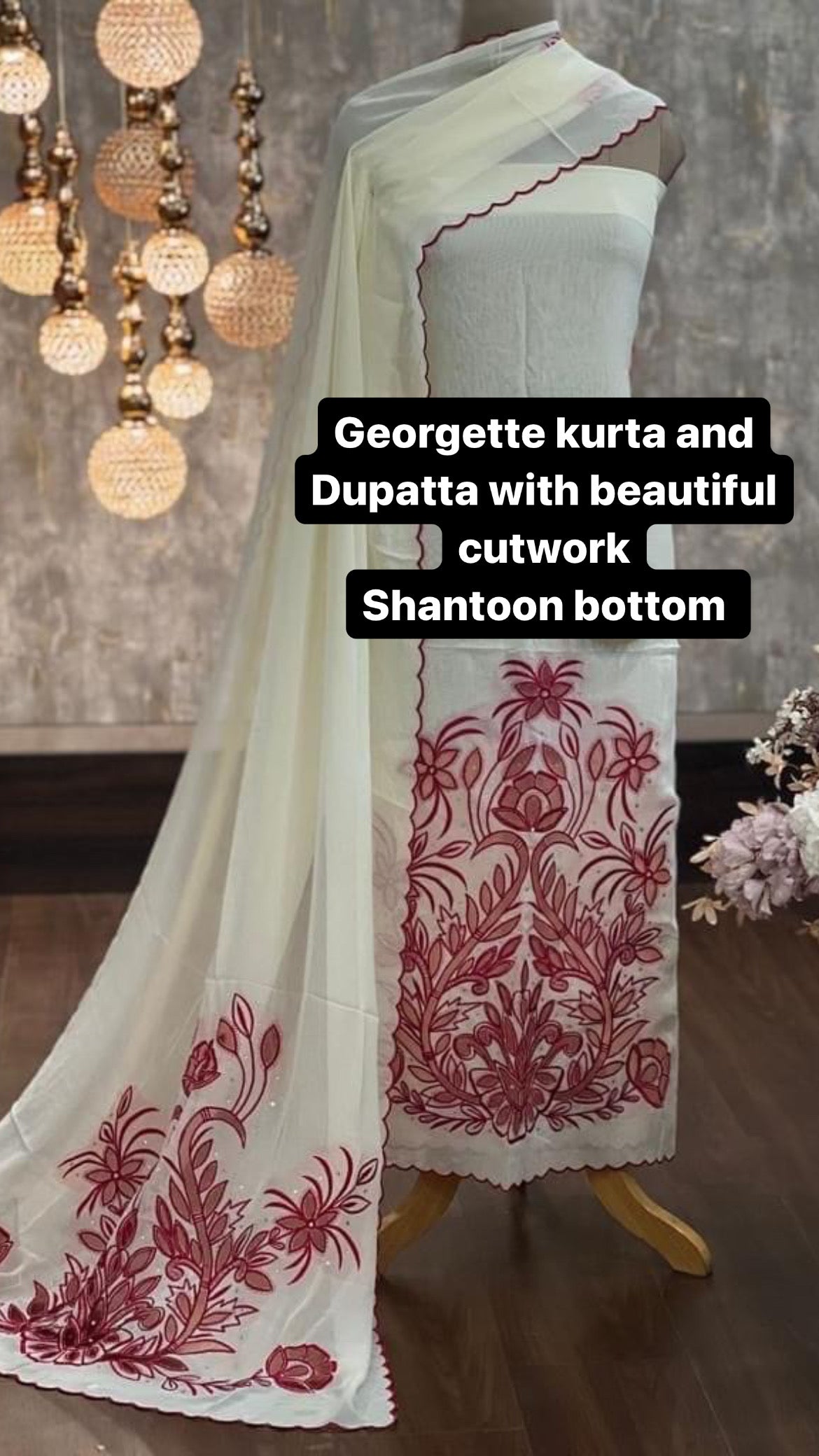 ATHARVA Hand Embroidery Salwar Kameez/Georgeete Cut-Work/Georgette Applique Shirt & Dupatta/Santoon Bottom/Custom Stitch Unstitch/Plazo/Pant/ CUT80492